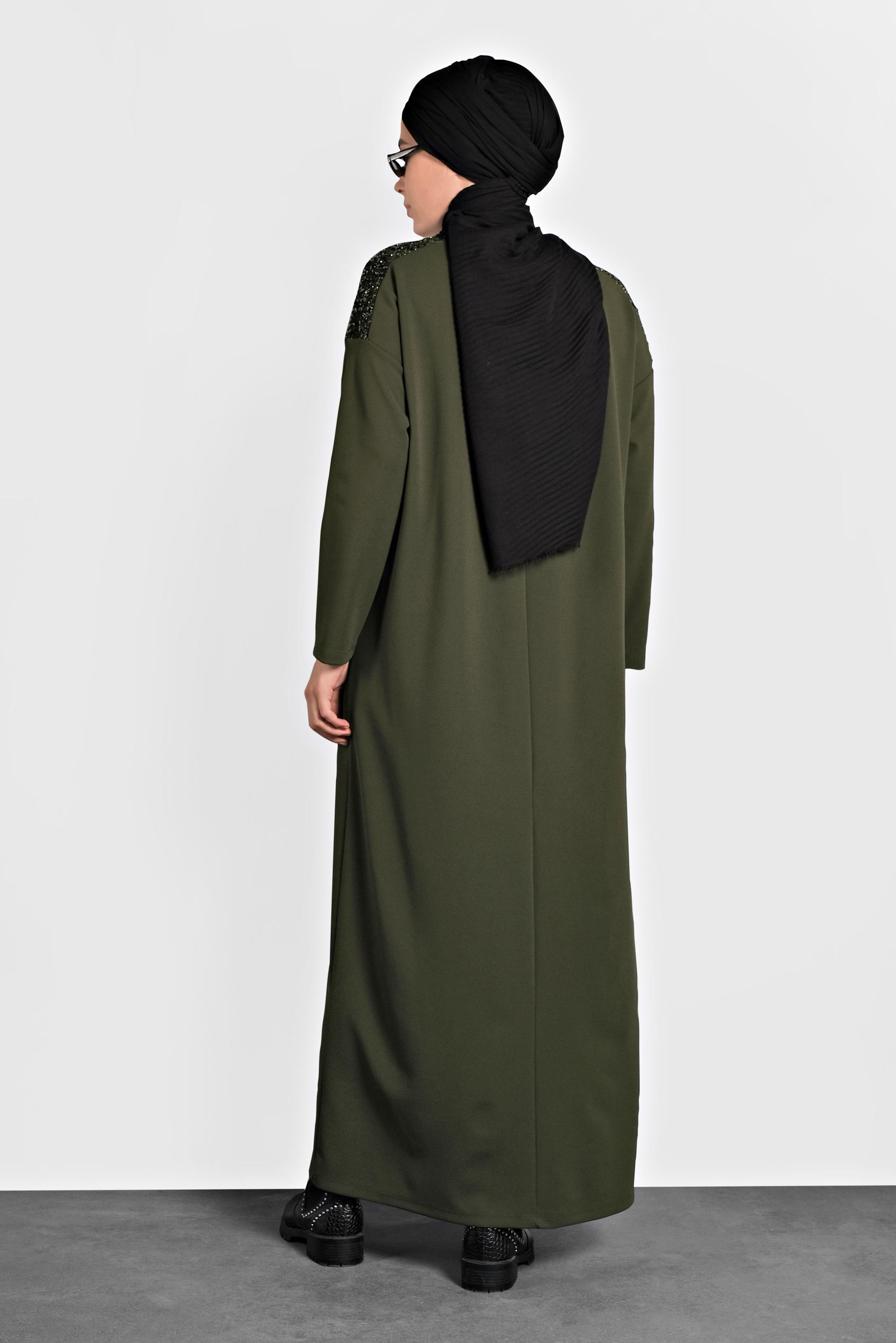 Hijab clothing GREEN SEQUINNED VOLUMINOUS CUT DRESS 20018 