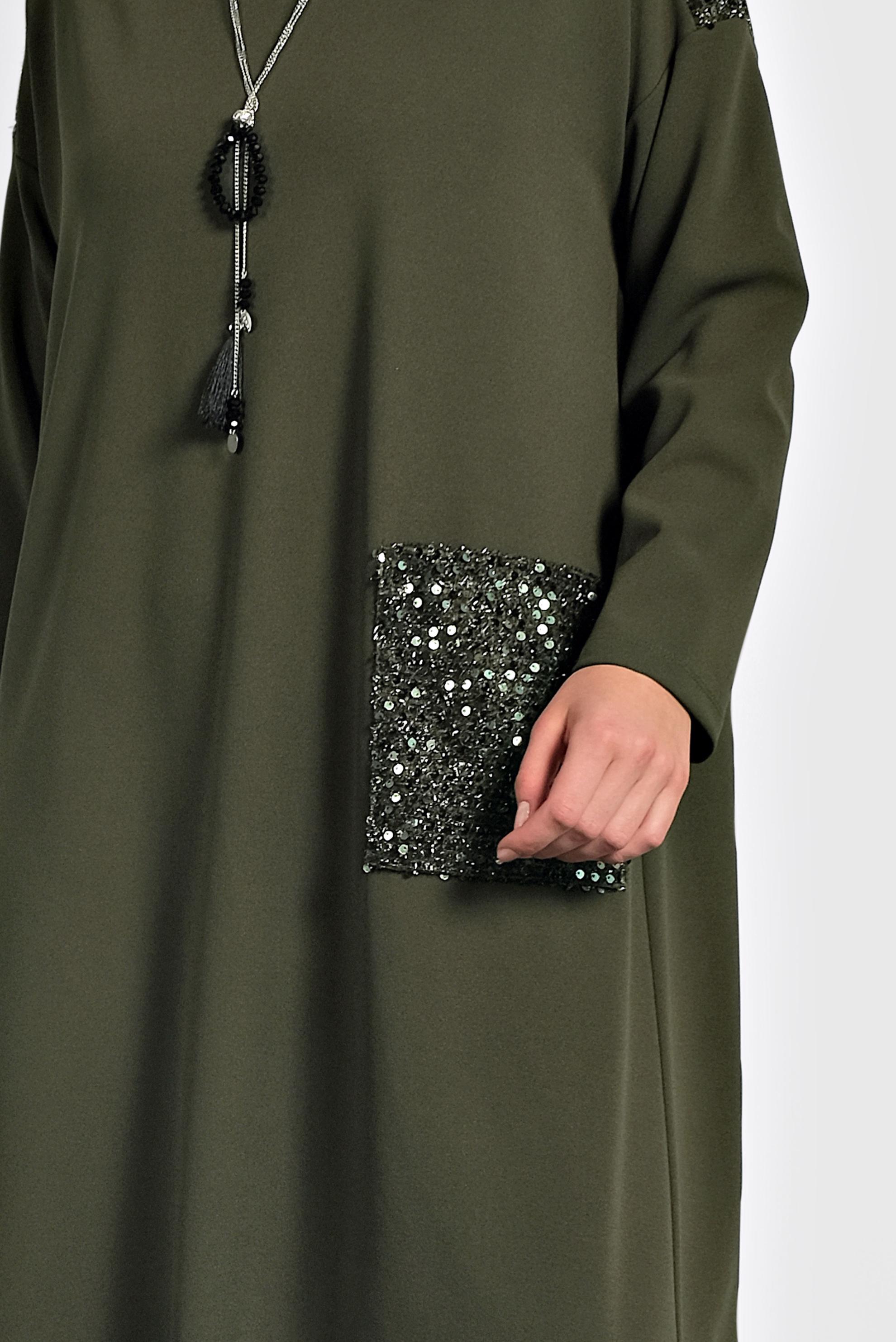 Hijab clothing GREEN SEQUINNED VOLUMINOUS CUT DRESS 20018 