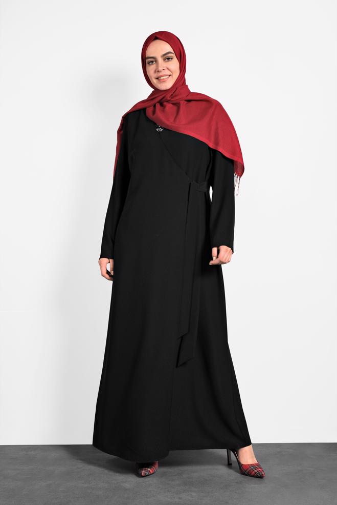 Hijab clothing BLACK TIE DETAIL CREPE DRESS 20020  - ALVİNA
