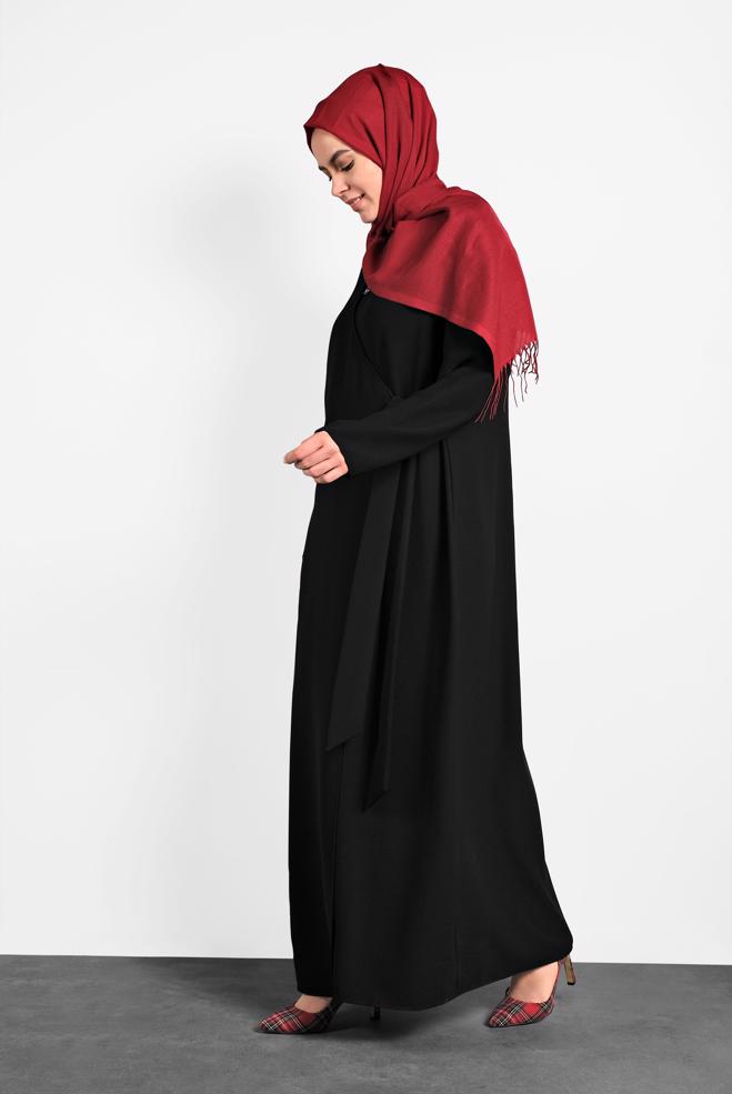 Hijab clothing BLACK TIE DETAIL CREPE DRESS 20020  - ALVİNA