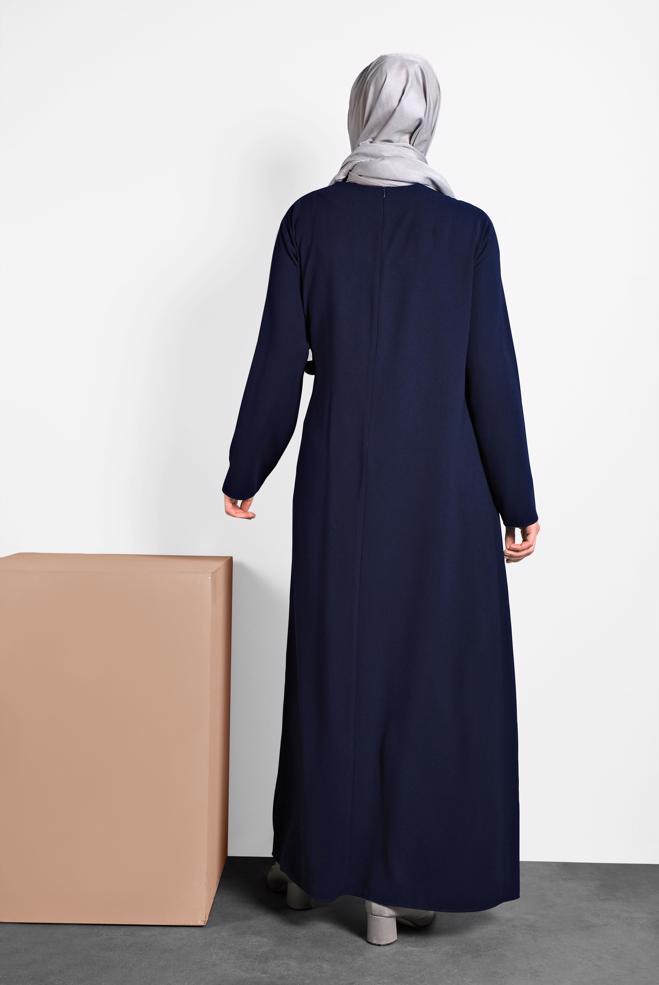 Hijab clothing NAVY BLUE TIE DETAIL CREPE DRESS 20020  - ALVİNA