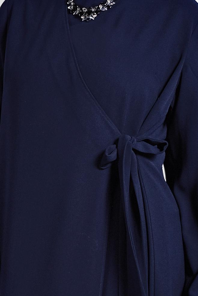 Hijab clothing NAVY BLUE TIE DETAIL CREPE DRESS 20020  - ALVİNA
