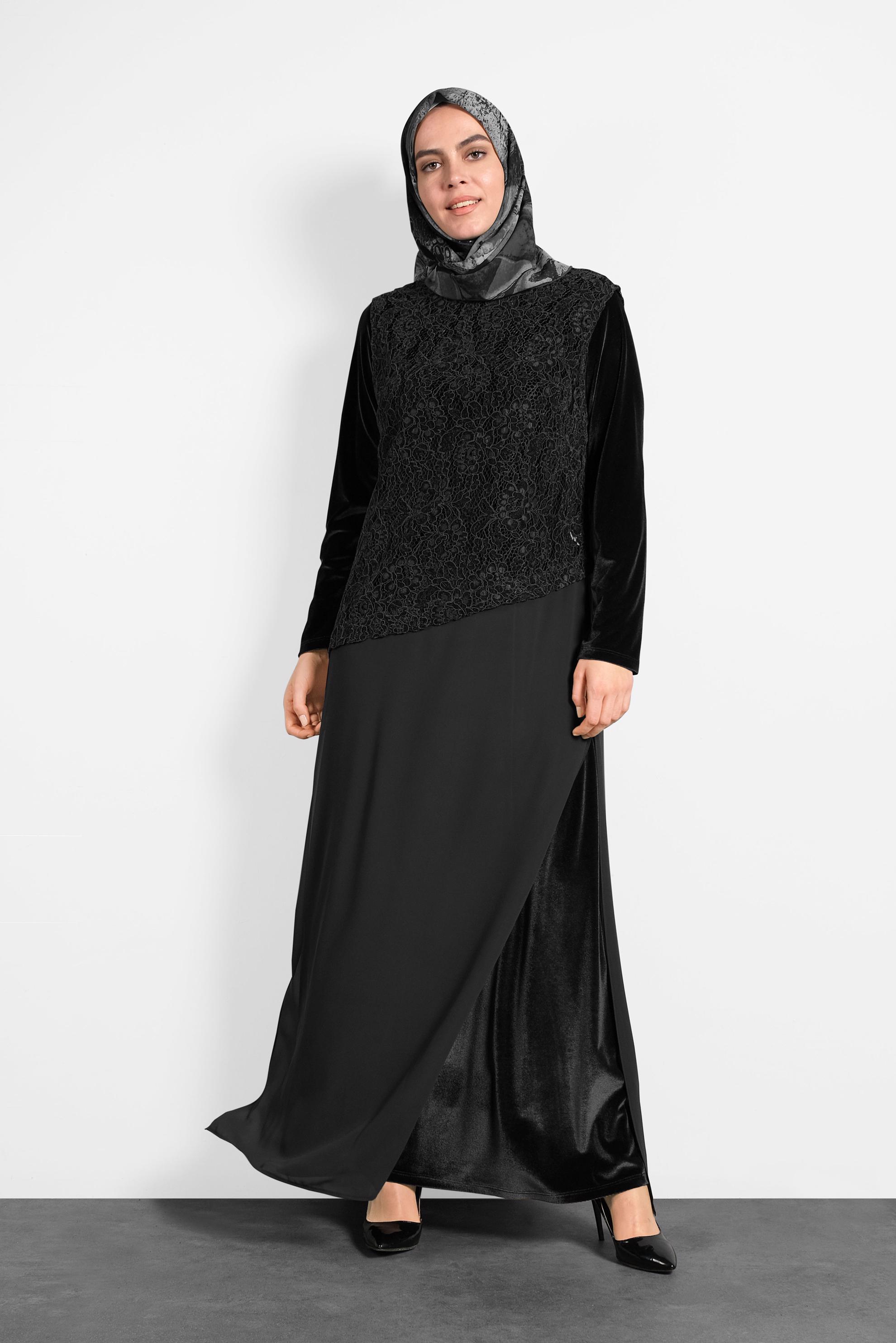 Vêtements hijab NOIR ROBE MOUSSELINE GUIPUÉE 20021