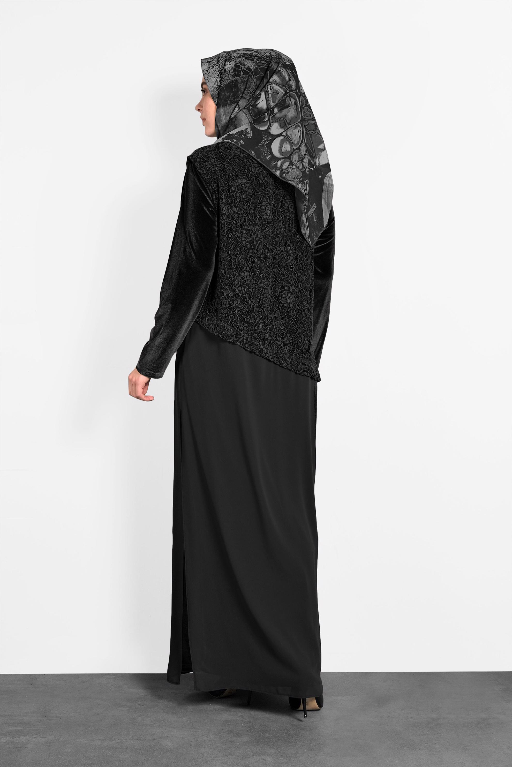 Vêtements hijab NOIR ROBE MOUSSELINE GUIPUÉE 20021
