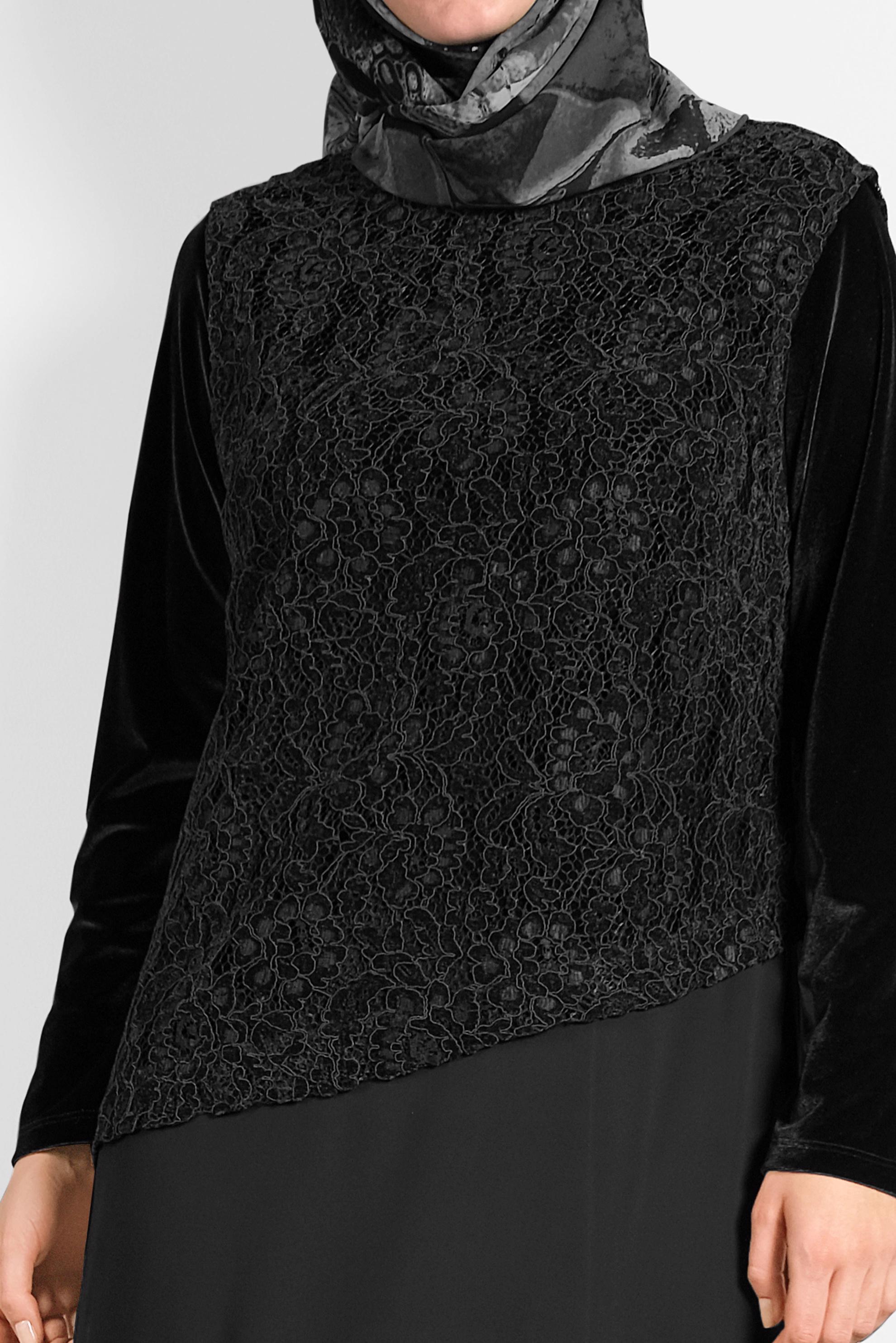 Vêtements hijab NOIR ROBE MOUSSELINE GUIPUÉE 20021