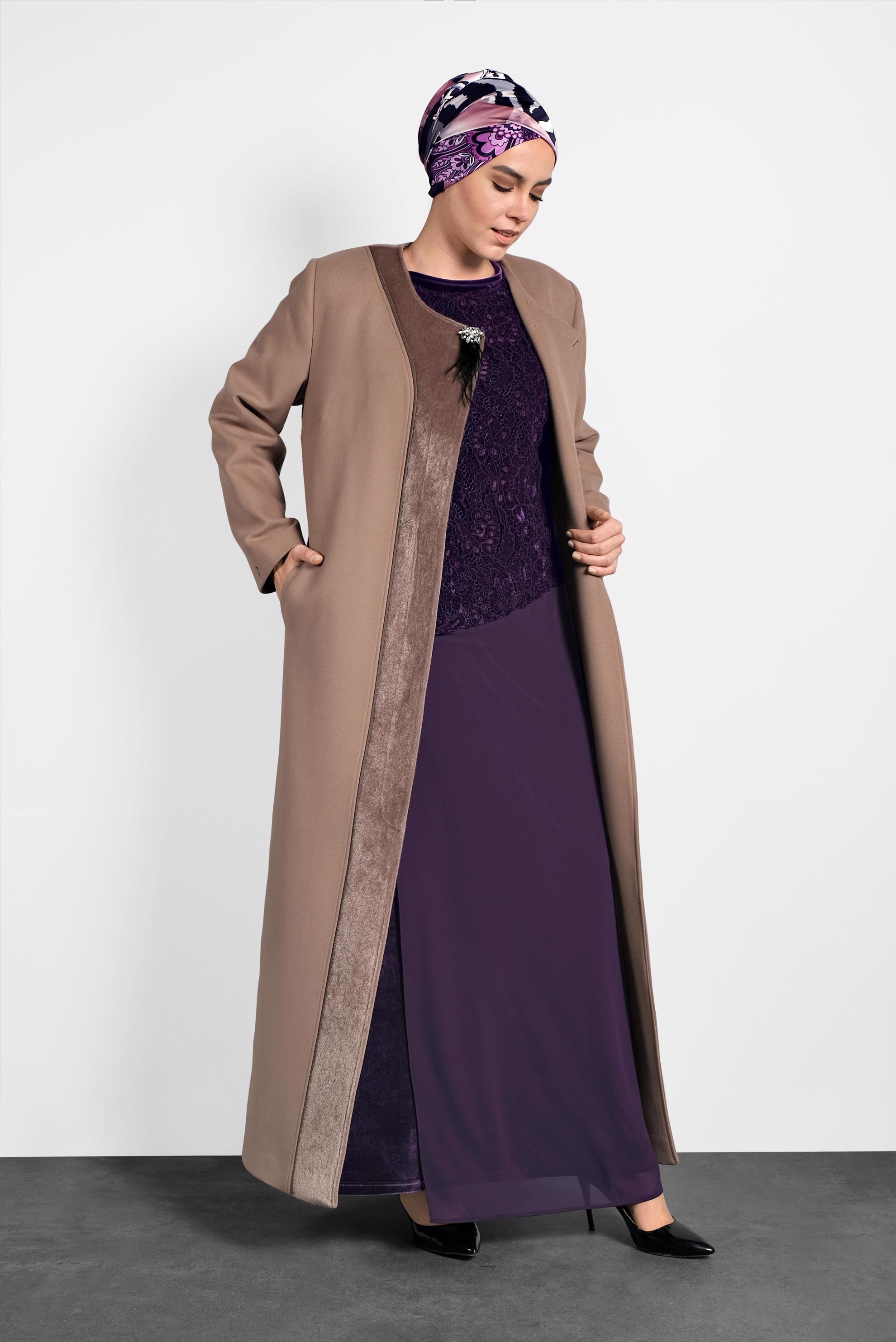 Vêtements hijab POURPRE ROBE MOUSSELINE GUIPUÉE 20021