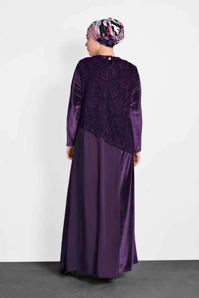 Hijab clothing PURPLE GUIPURED CHIFFON DRESS 20021  - ALVİNA