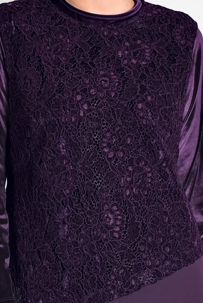 Hijab clothing PURPLE GUIPURED CHIFFON DRESS 20021  - ALVİNA