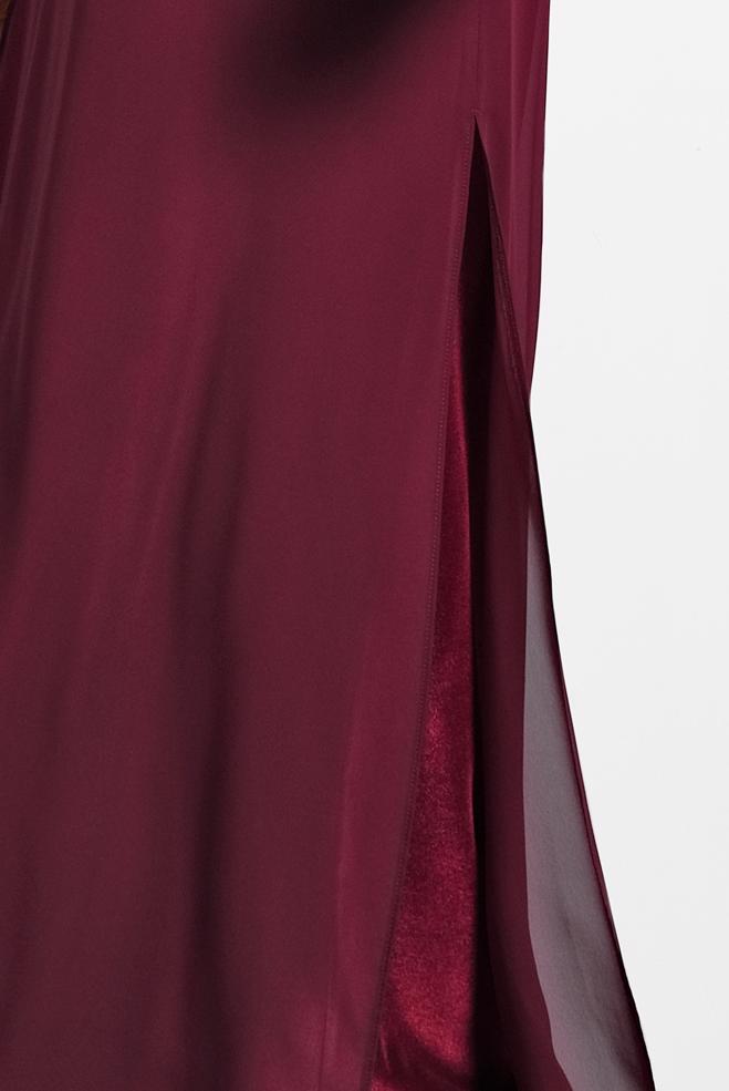 Hijab clothing CLARET RED GUIPURED CHIFFON DRESS 20021  - ALVİNA