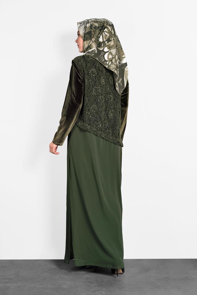 Hijab clothing KHAKI GUIPURED CHIFFON DRESS 20021  - ALVİNA