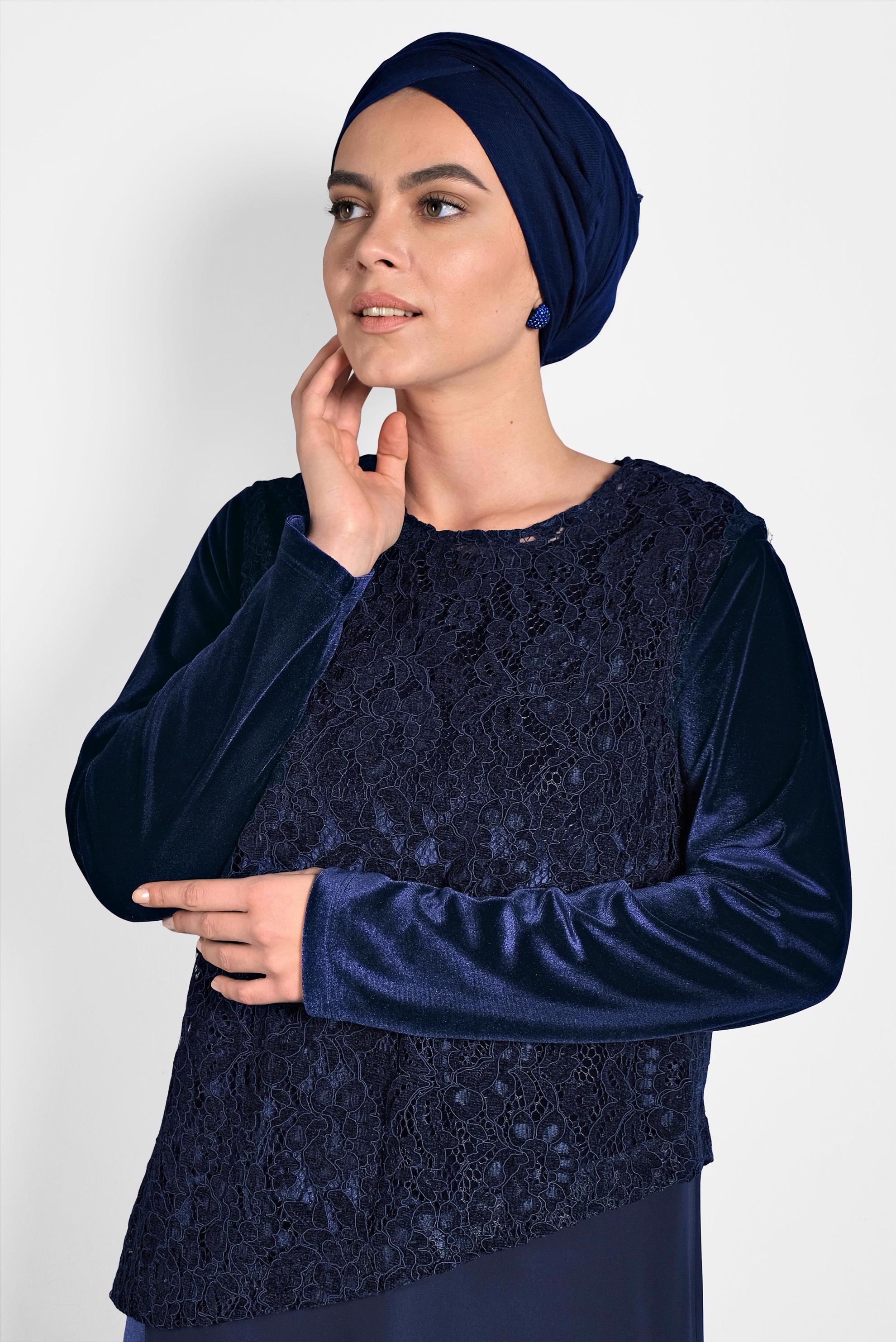 Vêtements hijab BLEU MARINE ROBE MOUSSELINE GUIPUÉE 20021