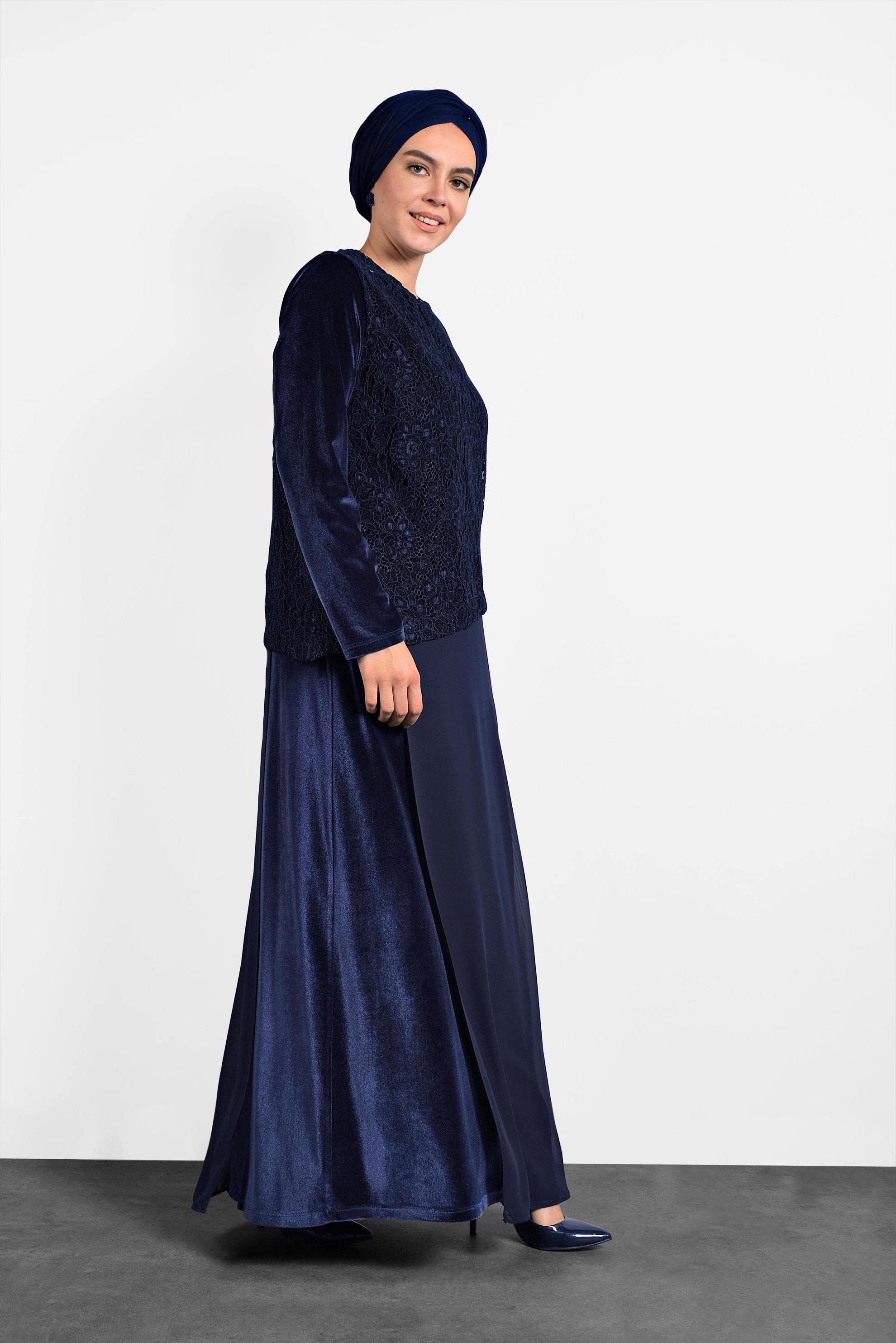 Vêtements hijab BLEU MARINE ROBE MOUSSELINE GUIPUÉE 20021