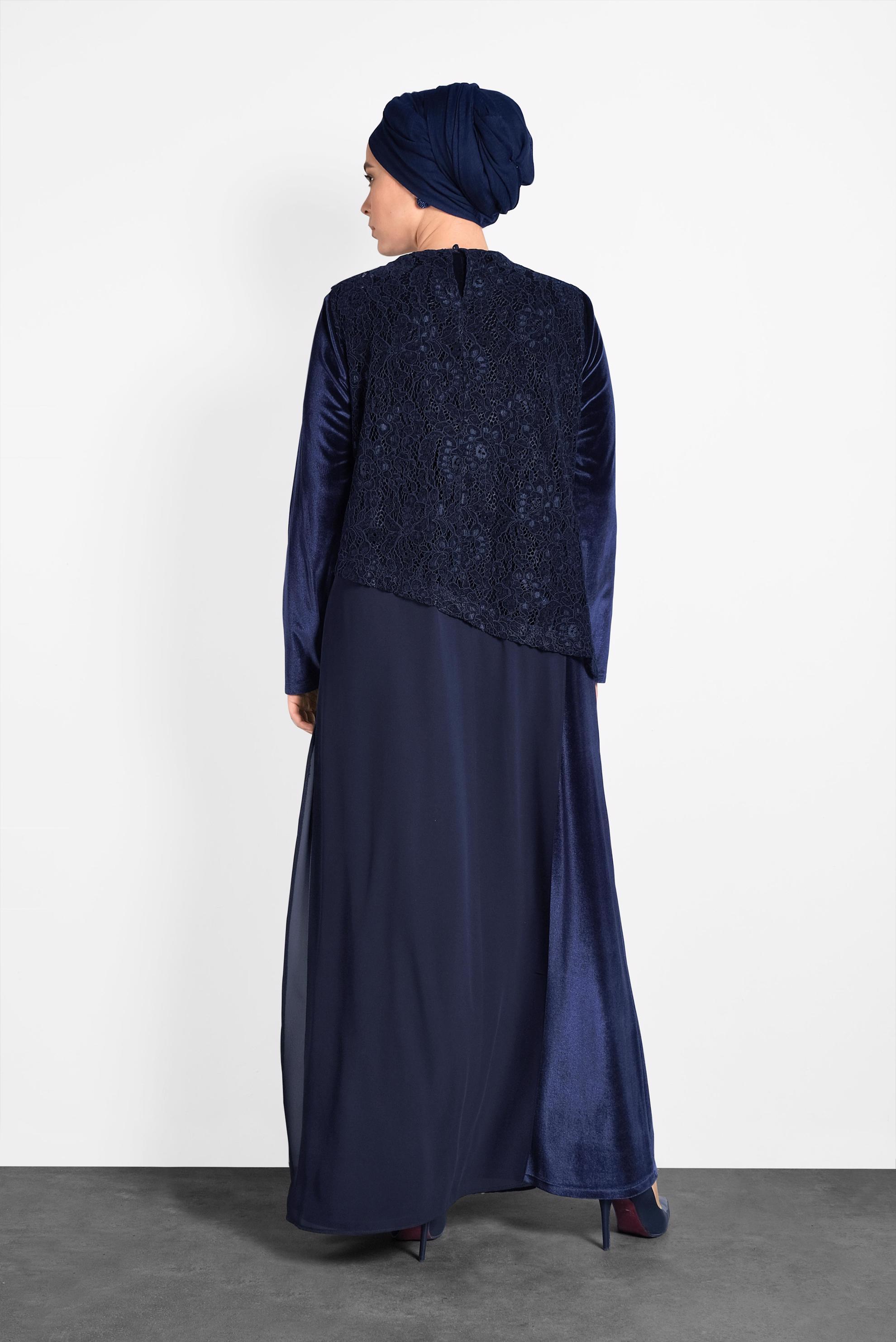 Vêtements hijab BLEU MARINE ROBE MOUSSELINE GUIPUÉE 20021
