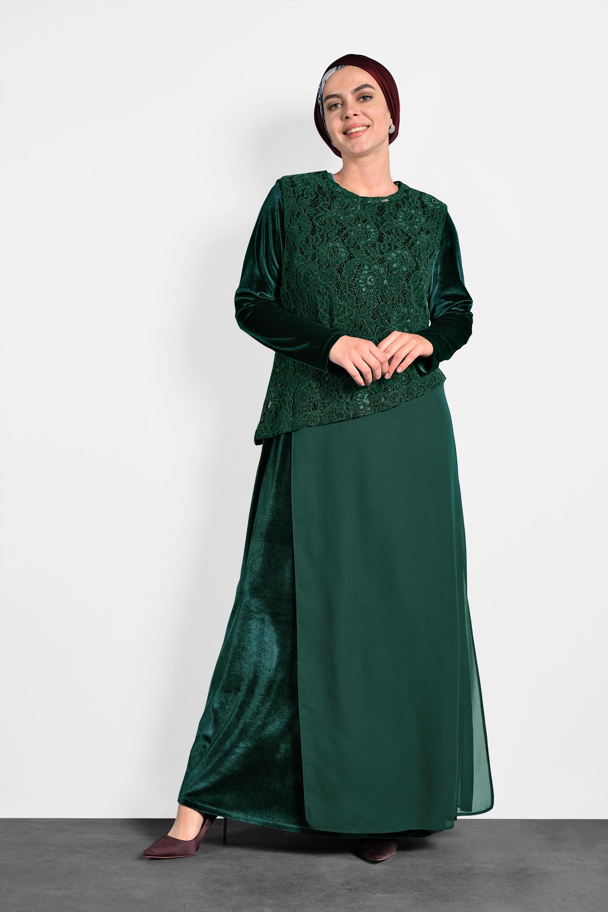 Vêtements hijab VERT ROBE MOUSSELINE GUIPUÉE 20021