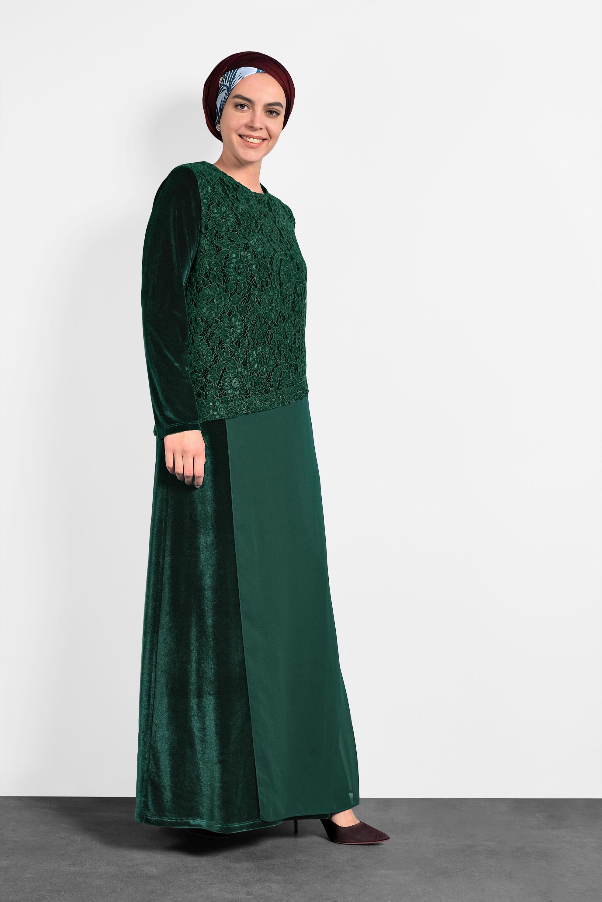 Vêtements hijab VERT ROBE MOUSSELINE GUIPUÉE 20021