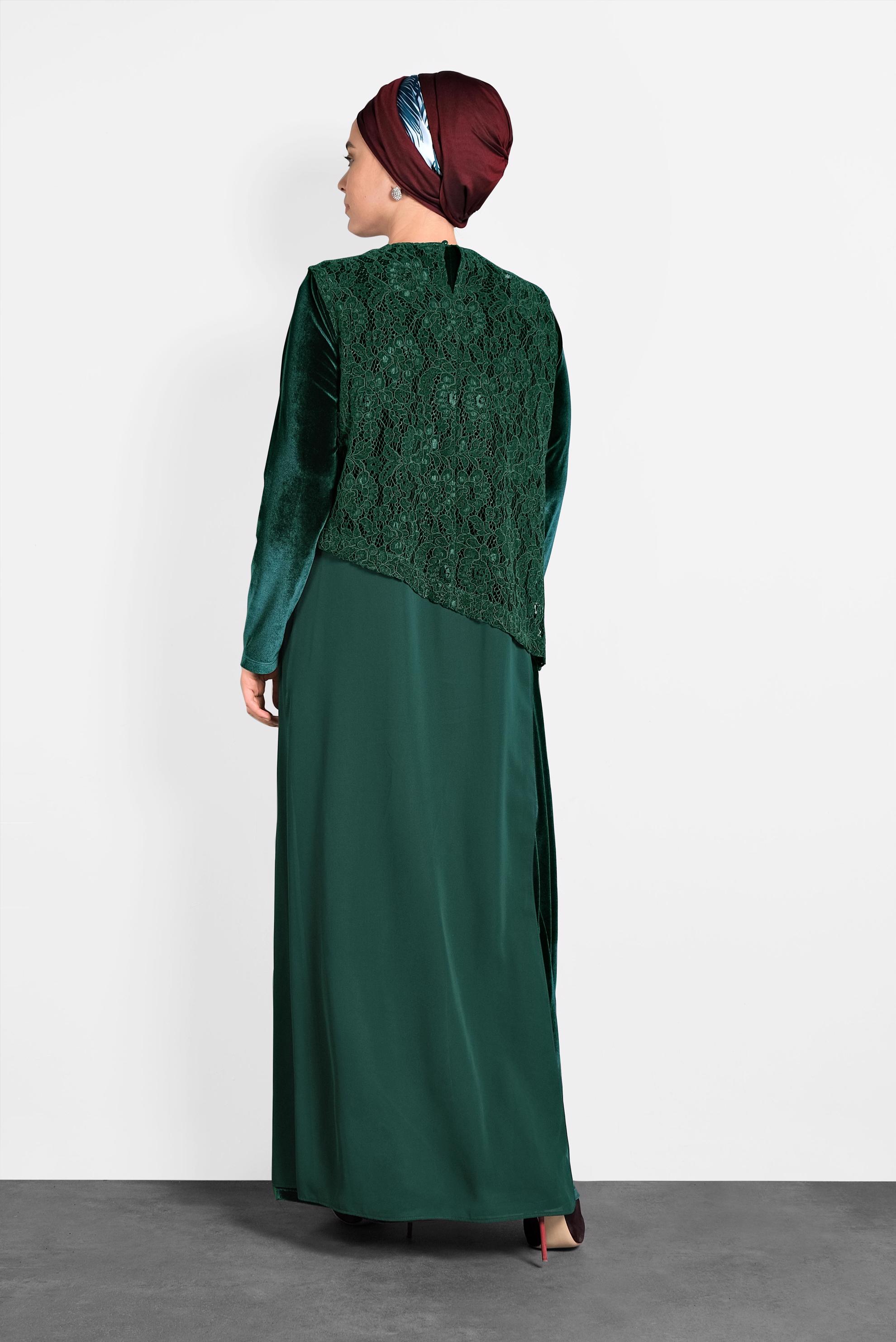 Vêtements hijab VERT ROBE MOUSSELINE GUIPUÉE 20021