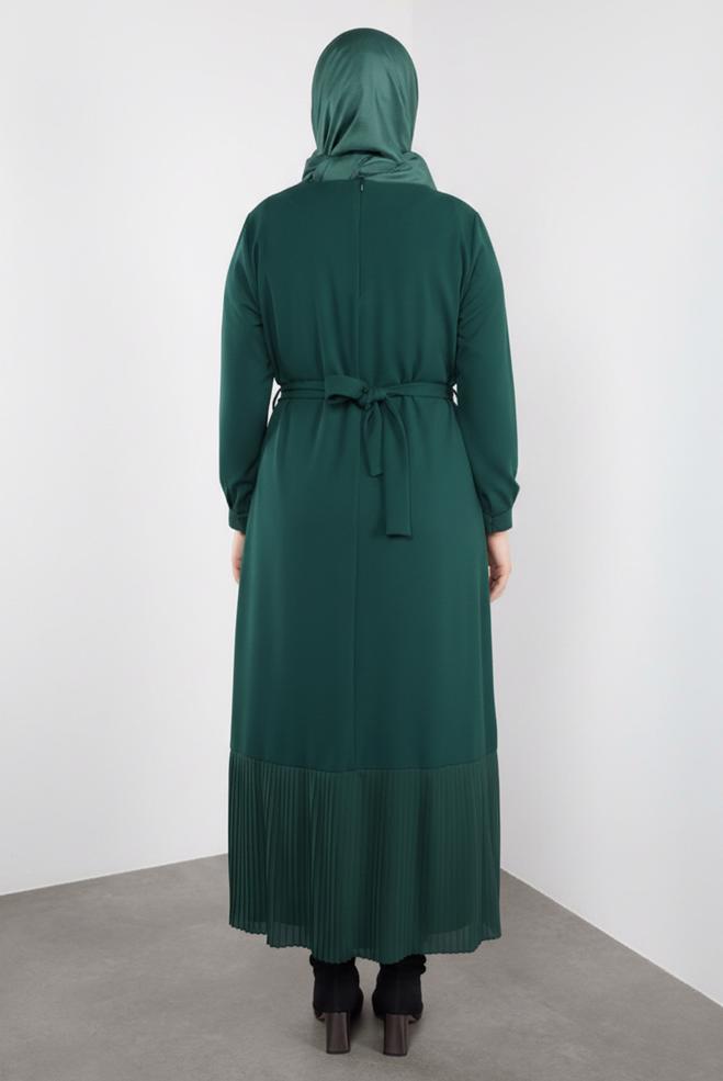 Vêtements hijab VERT ROBE CEINTURÉE À OURLET PLISSÉ 20117 - ALVİNA