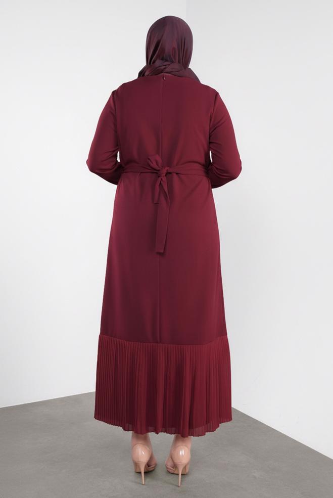 Vêtements hijab ROUGE ROBE CEINTURÉE À OURLET PLISSÉ 20117 - ALVİNA