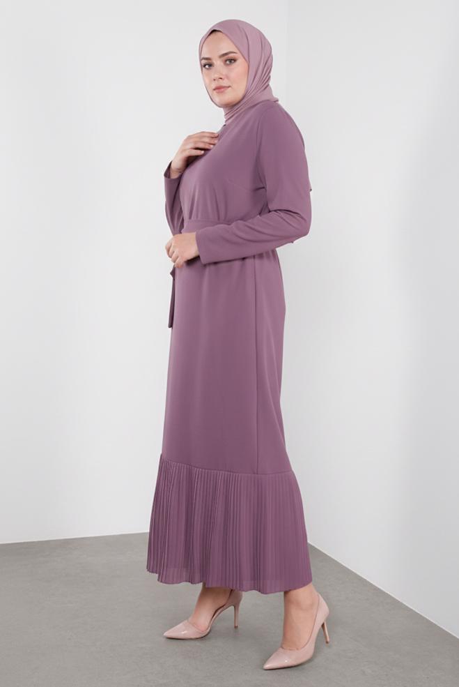 Vêtements hijab ROSE ROBE CEINTURÉE À OURLET PLISSÉ 20117 - ALVİNA
