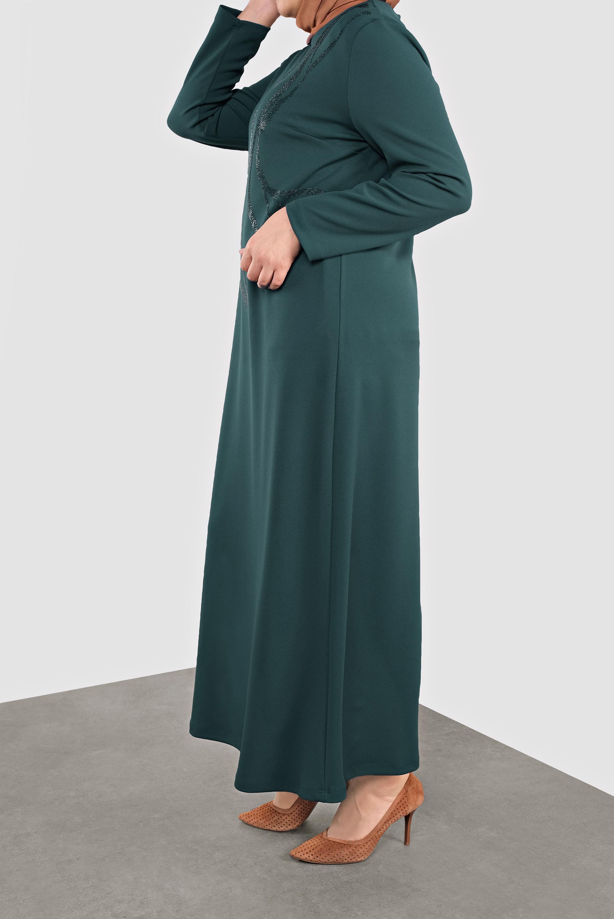 Tesettür giyim YEŞİL TAŞ BASKILI ELBİSE 20119