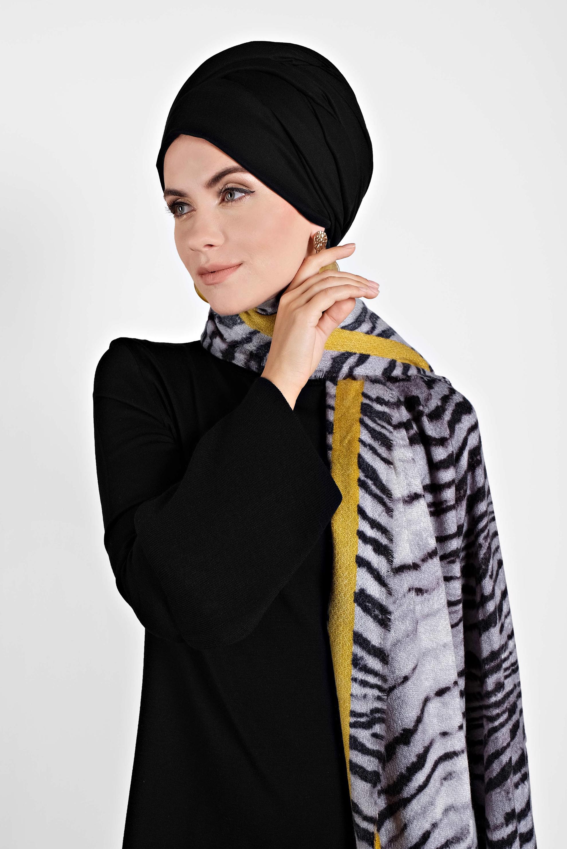 Hijab clothing BLACK TURTLENECK FLOUNCED-CUFFS VOLUMINOUS DRESS 40012