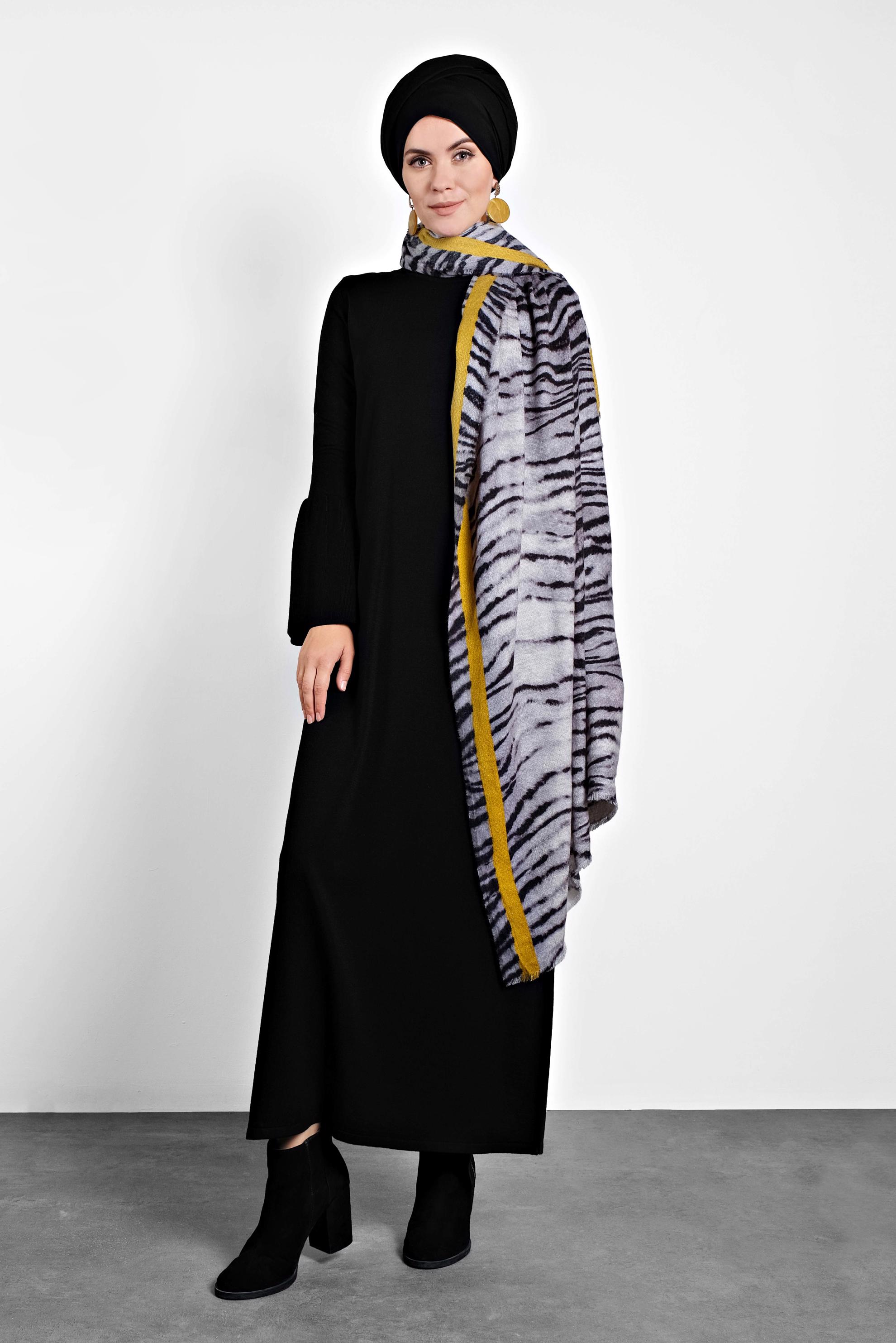 Hijab clothing BLACK TURTLENECK FLOUNCED-CUFFS VOLUMINOUS DRESS 40012