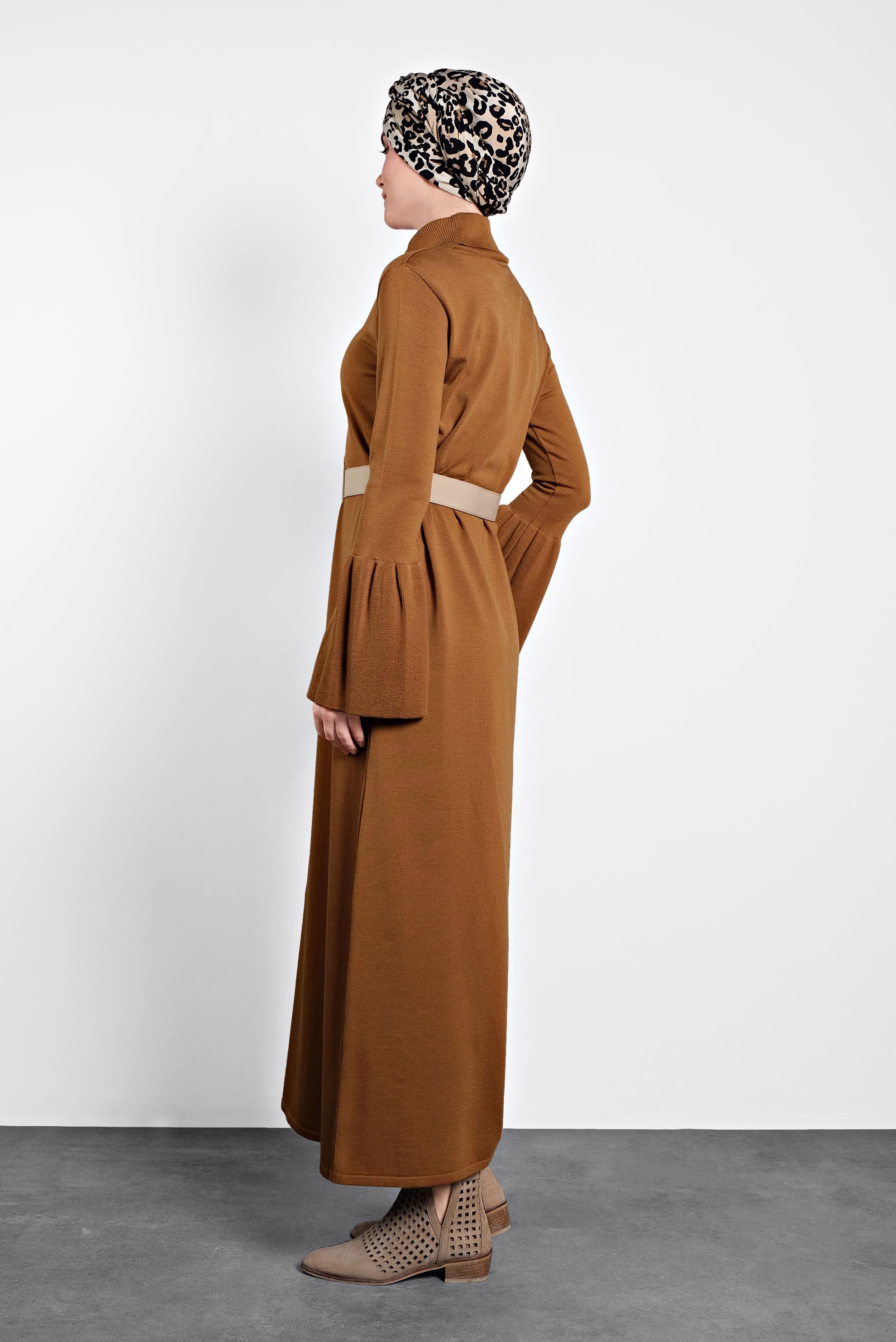 Hijab clothing YELLOW TURTLENECK FLOUNCED-CUFFS VOLUMINOUS DRESS 40012