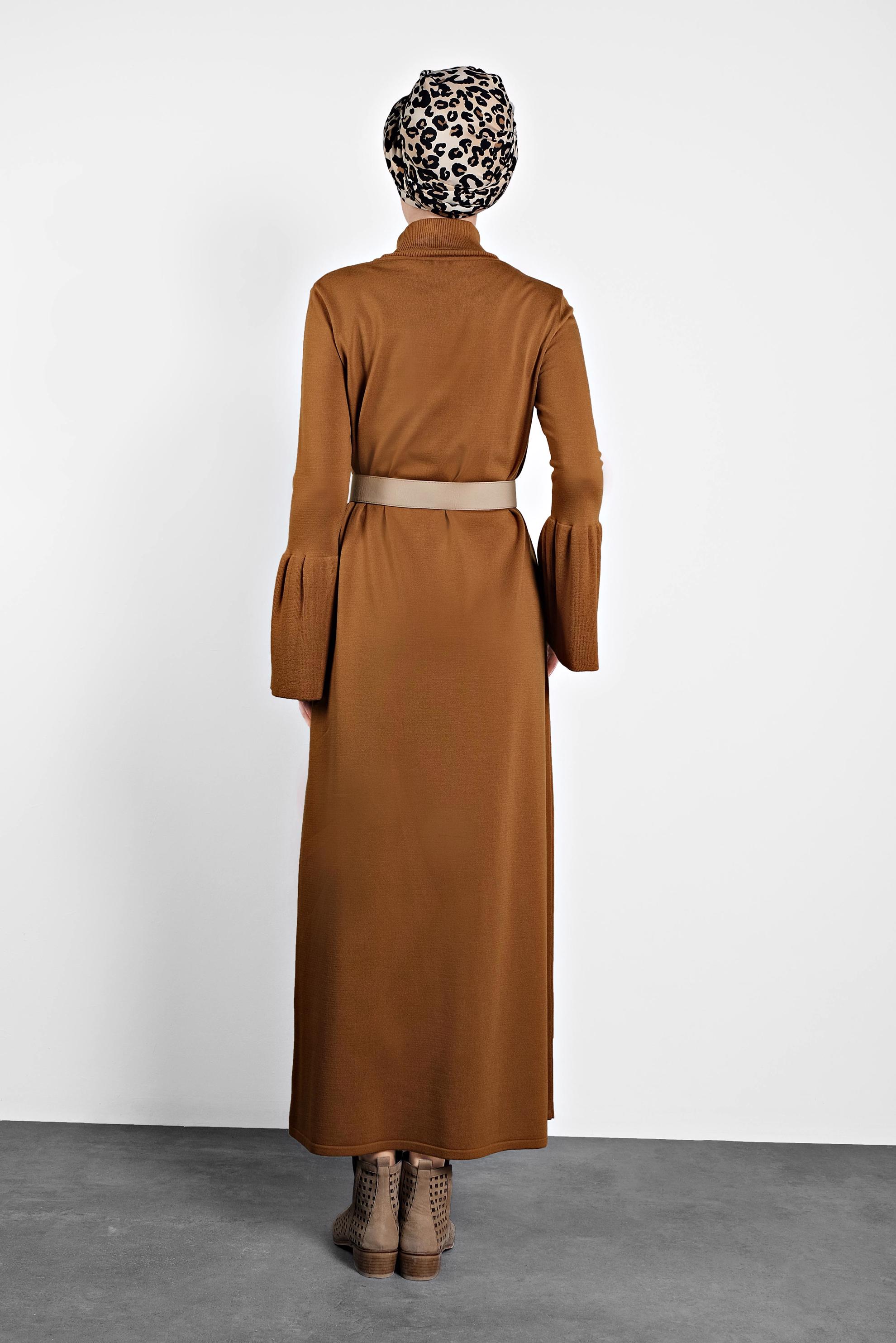 Hijab clothing YELLOW TURTLENECK FLOUNCED-CUFFS VOLUMINOUS DRESS 40012