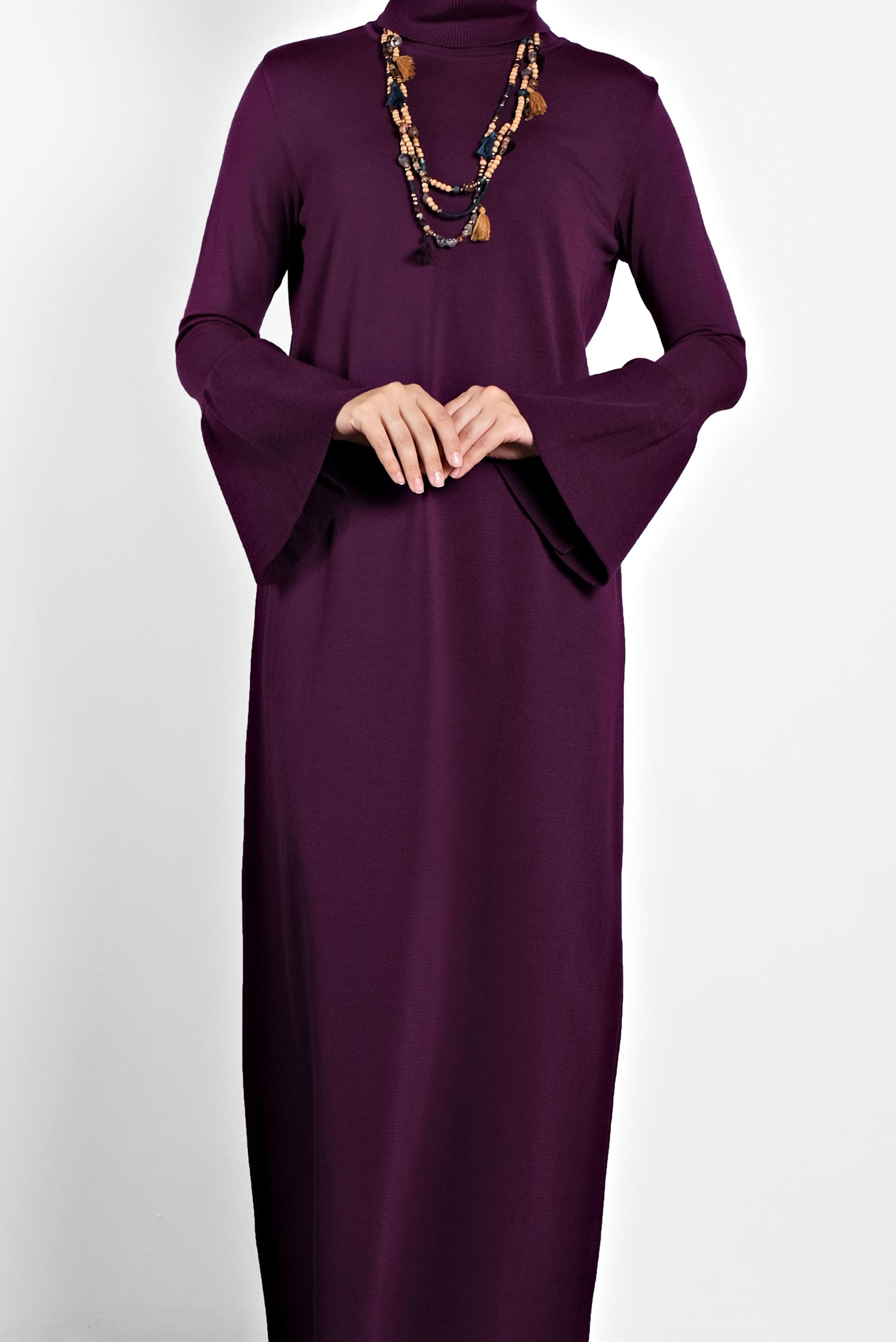 Tesettür giyim MÜRDÜM KOLLARI VOLANLI BOĞAZLI GENİŞ KESİM ELBİSE 40012 