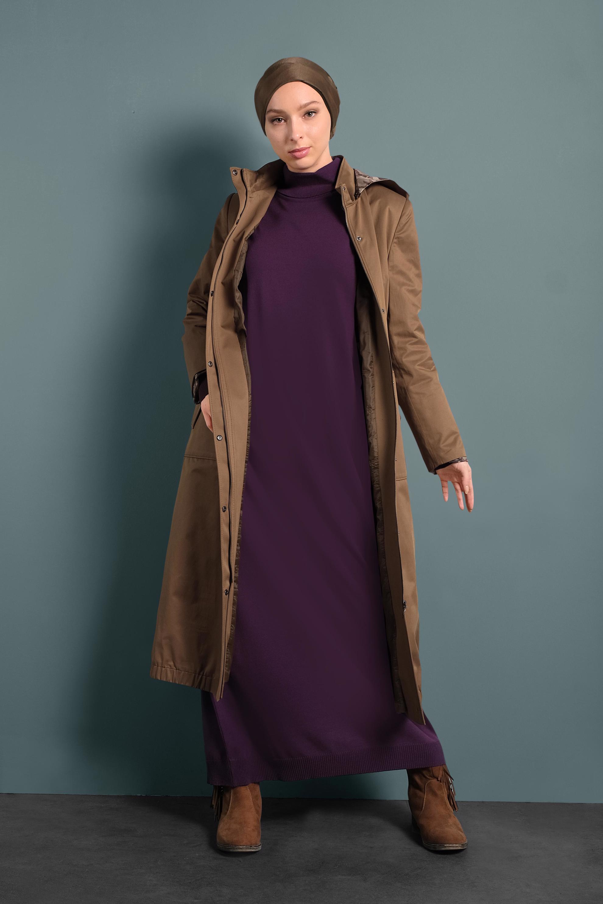 Tesettür giyim MÜRDÜM KOLLARI TÜYLÜ TRİKO ELBİSE 40013