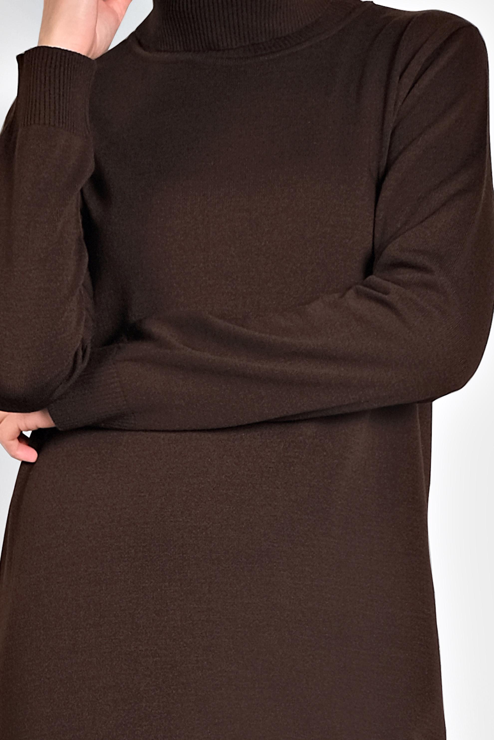 Tesettür giyim KAHVE BOĞAZLI TRİKO ELBİSE 40024 