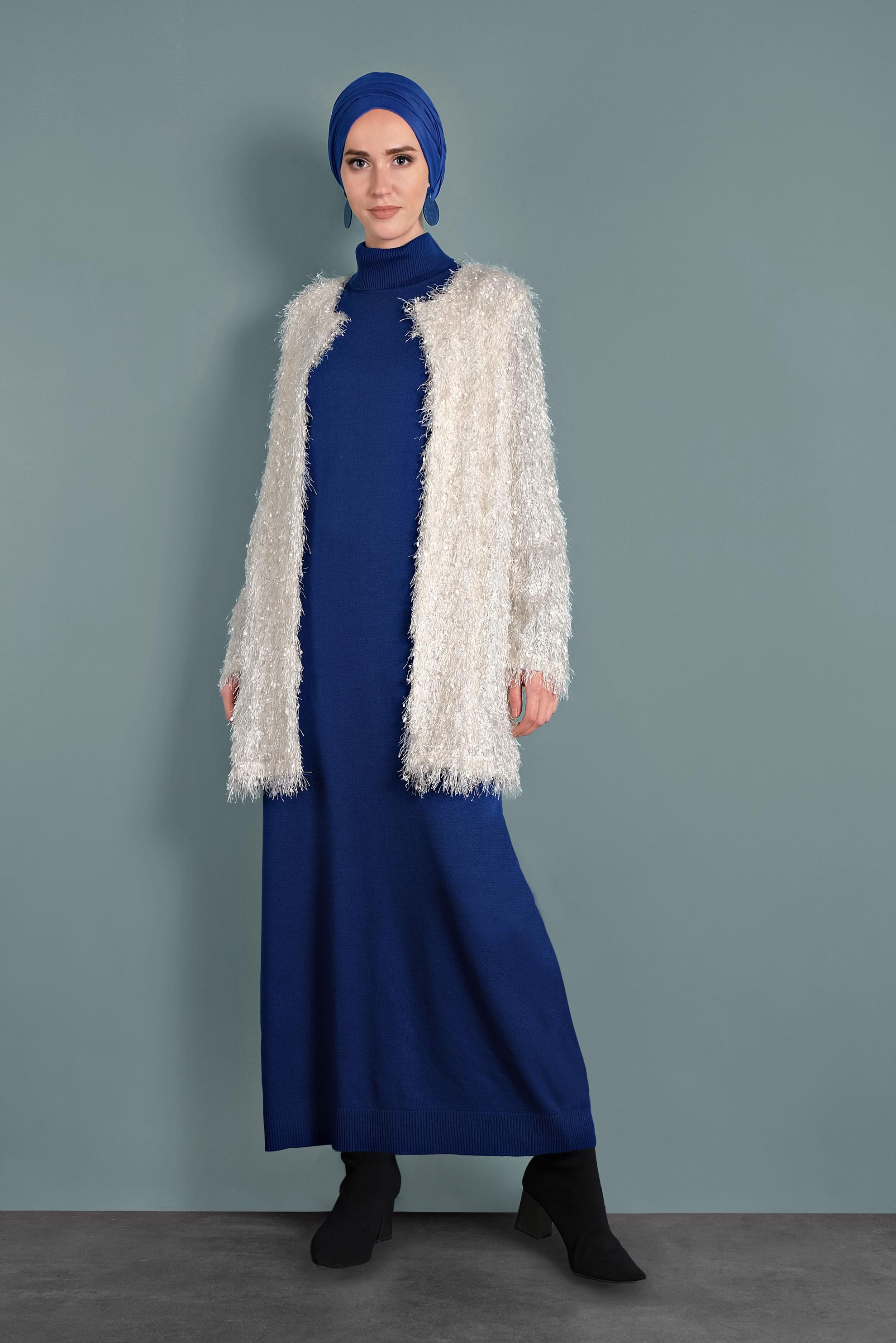 Tesettür giyim LACİVERT BOĞAZLI TRİKO ELBİSE 40024 