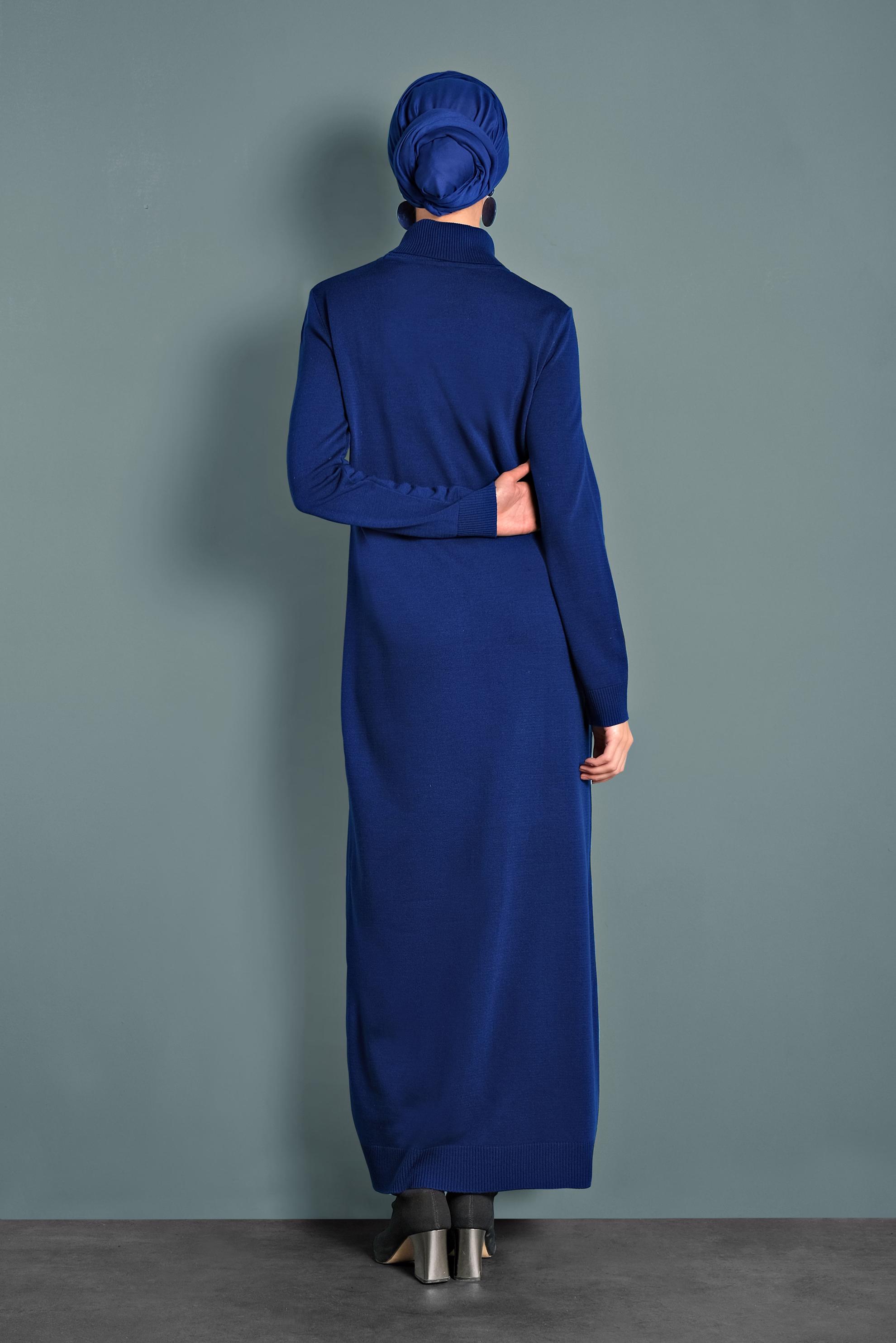 Tesettür giyim LACİVERT BOĞAZLI TRİKO ELBİSE 40024 