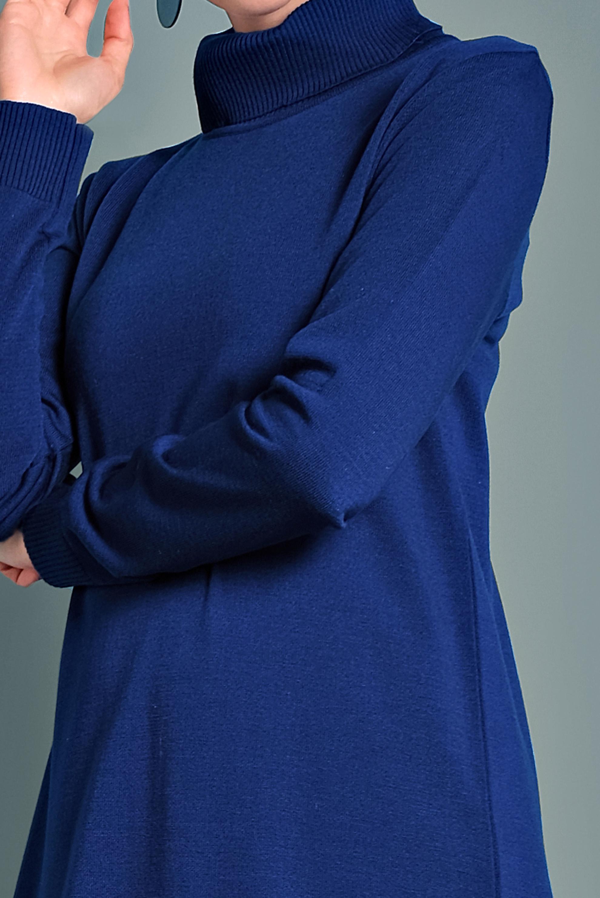 Tesettür giyim LACİVERT BOĞAZLI TRİKO ELBİSE 40024 