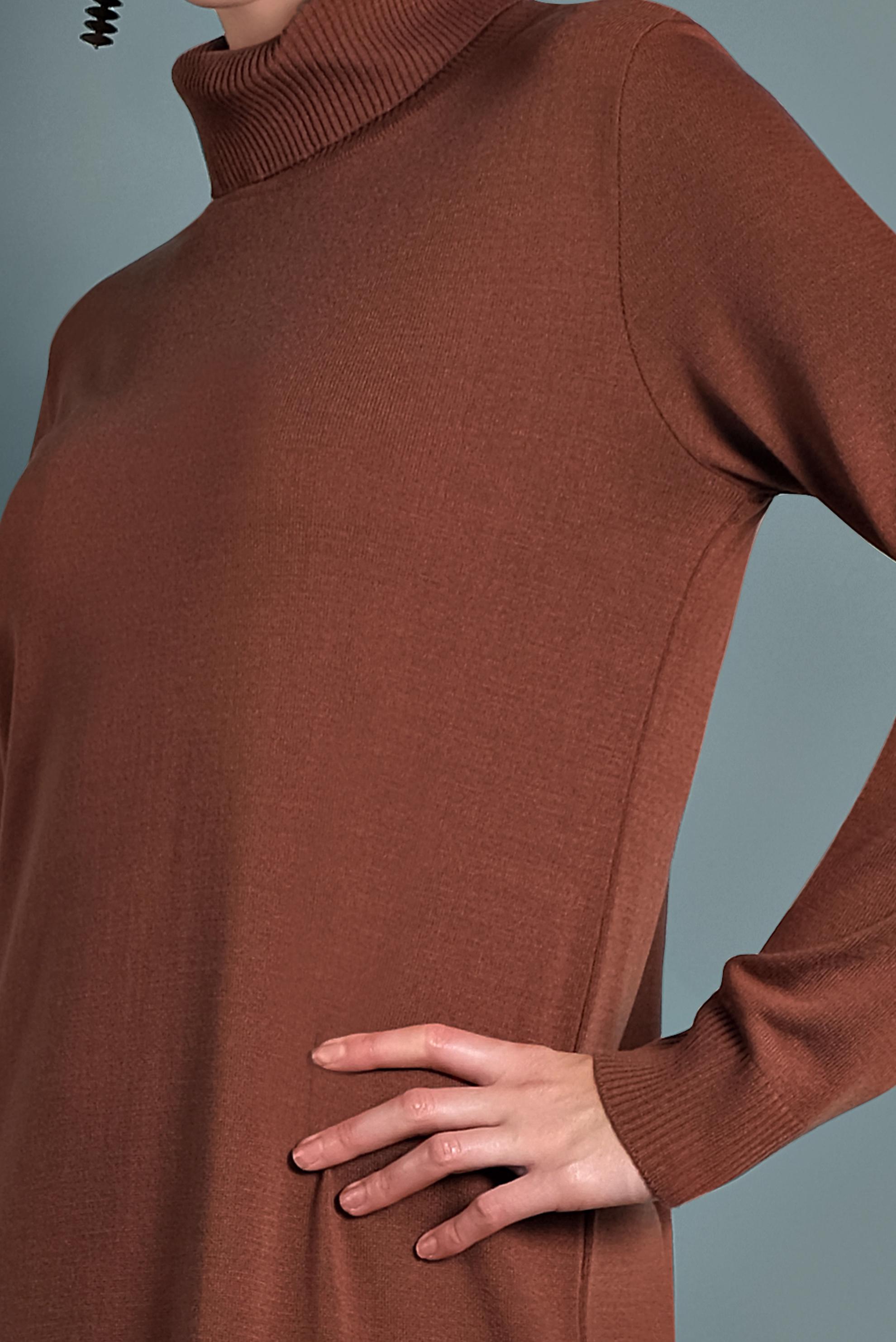 Tesettür giyim KAHVE BOĞAZLI TRİKO ELBİSE 40024 