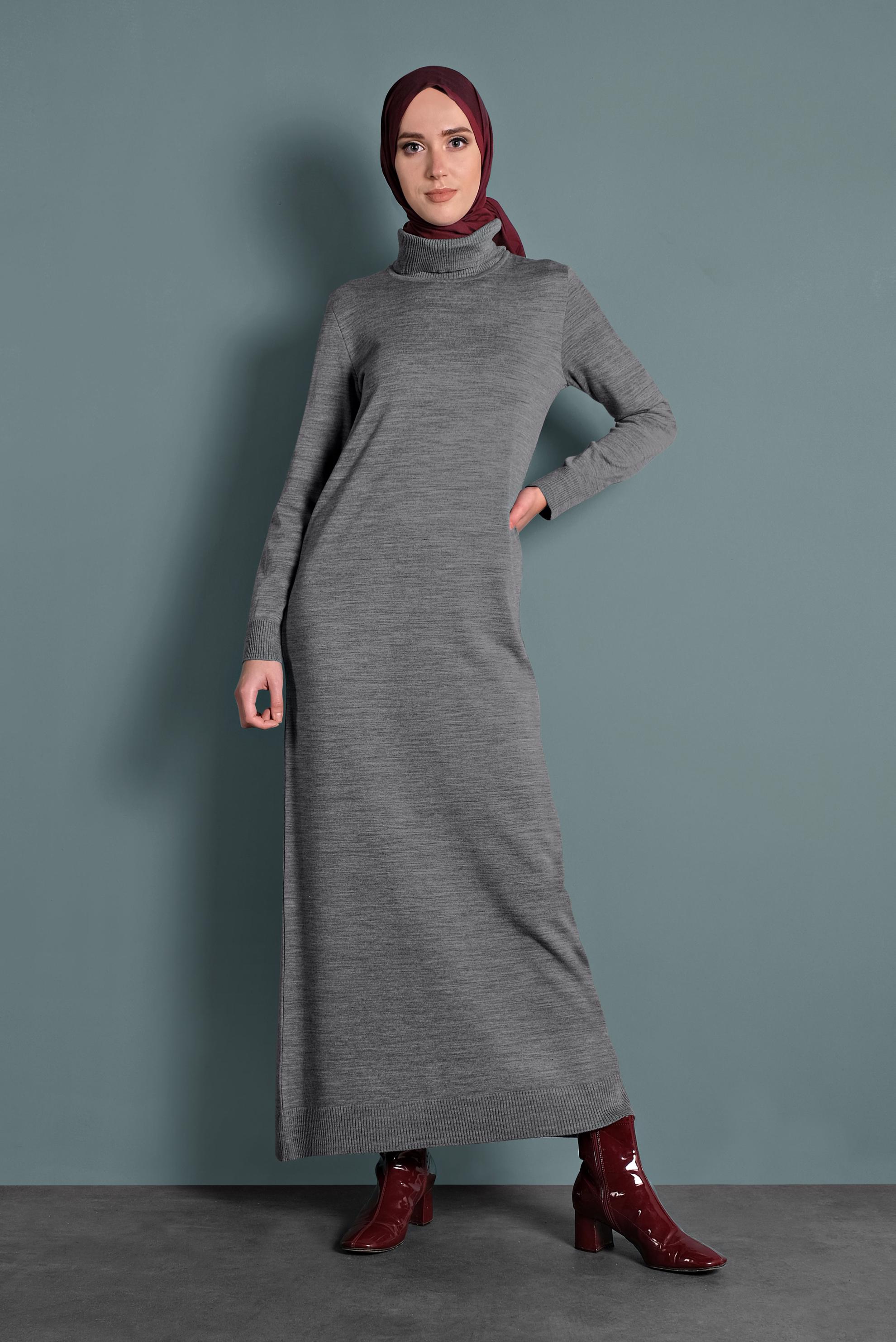 Hijab clothing GREY TURTLENECK KNIT DRESS 40024 