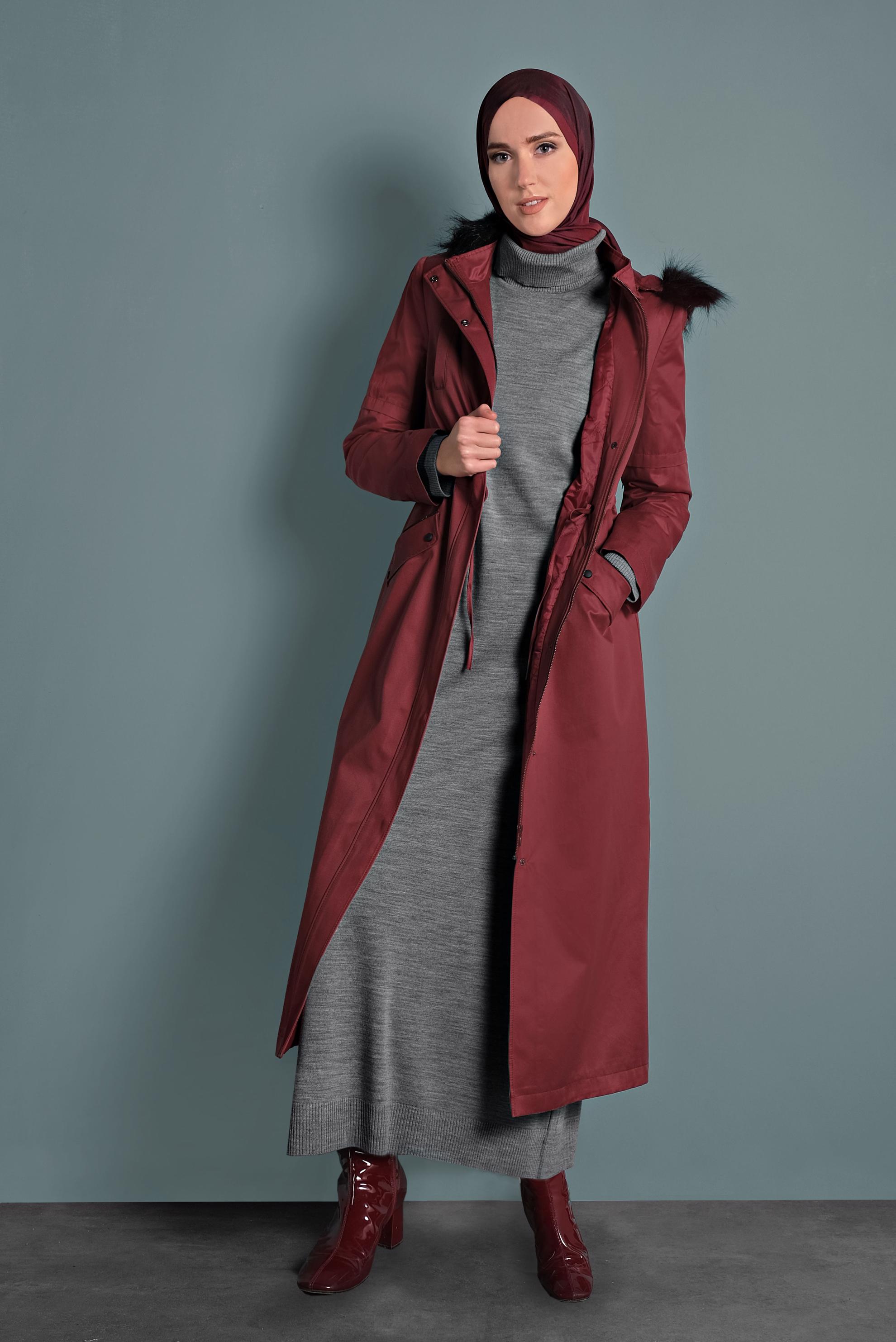 Hijab clothing GREY TURTLENECK KNIT DRESS 40024 