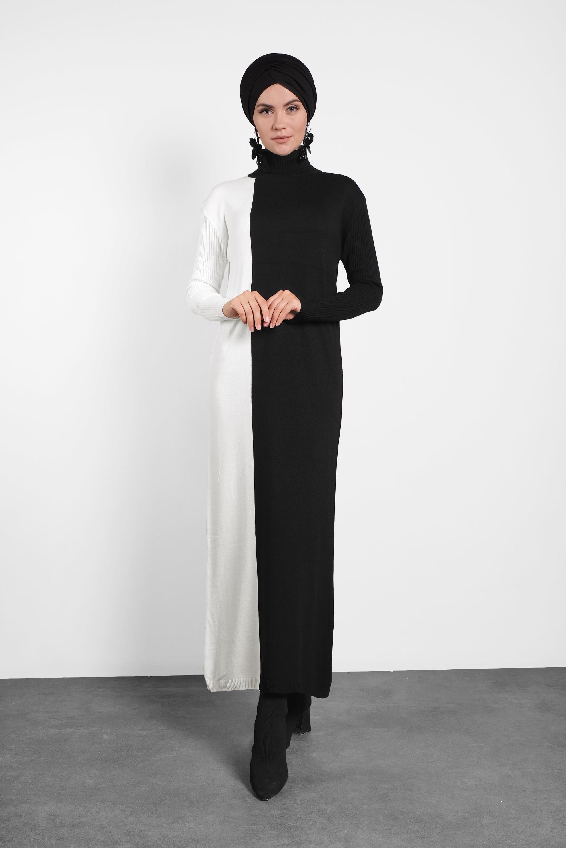 Hijab clothing BLACK MOCK-NECK KNIT DRESS 40041 