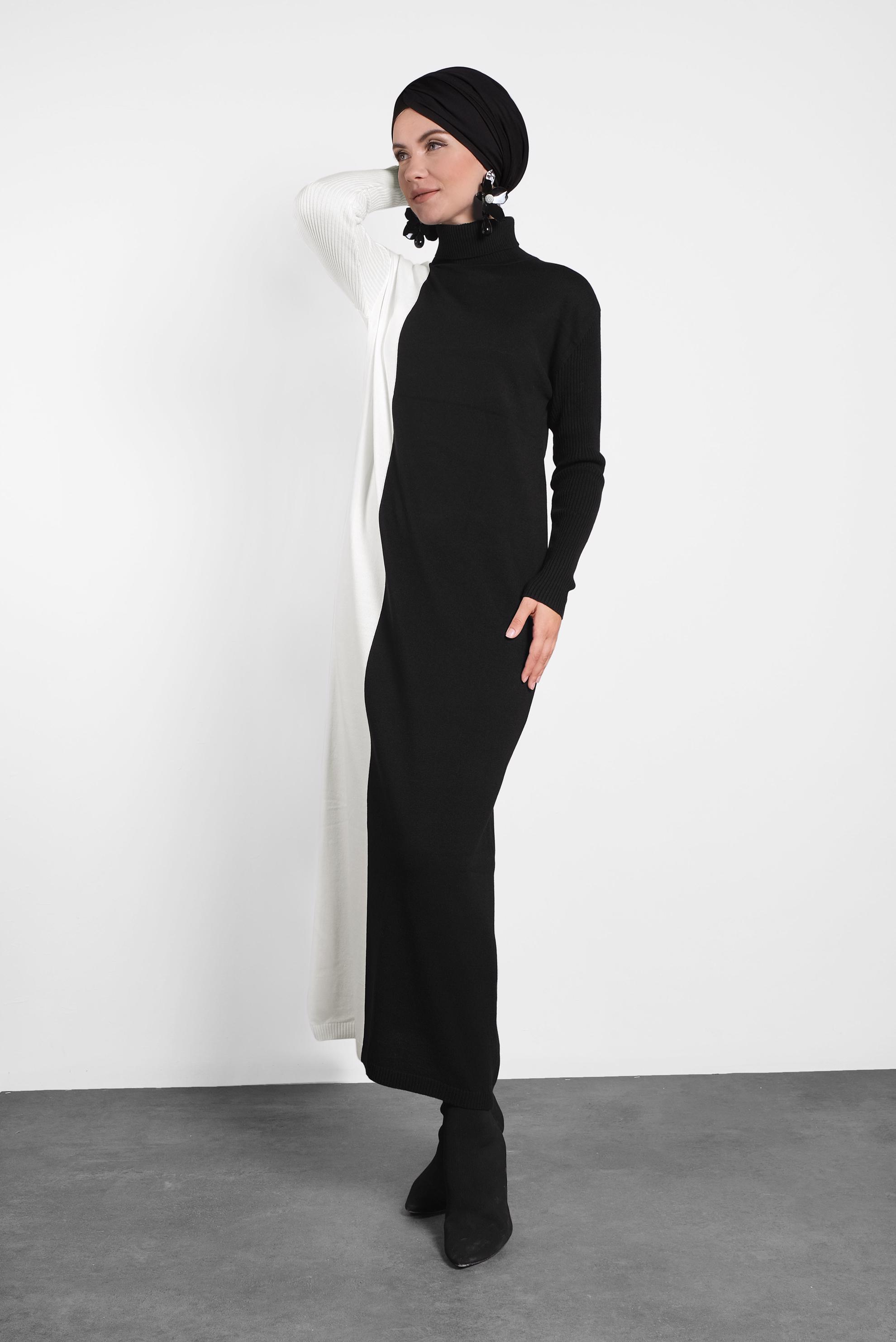 Hijab clothing BLACK MOCK-NECK KNIT DRESS 40041 