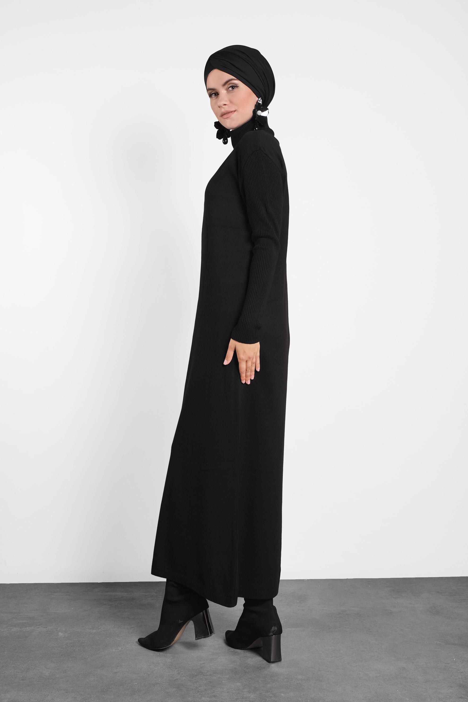 Hijab clothing BLACK MOCK-NECK KNIT DRESS 40041 