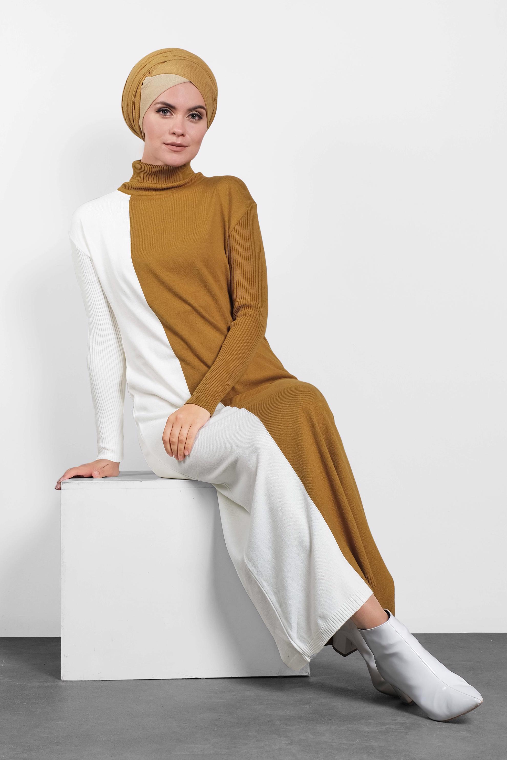 Hijab clothing YELLOW MOCK-NECK KNIT DRESS 40041 