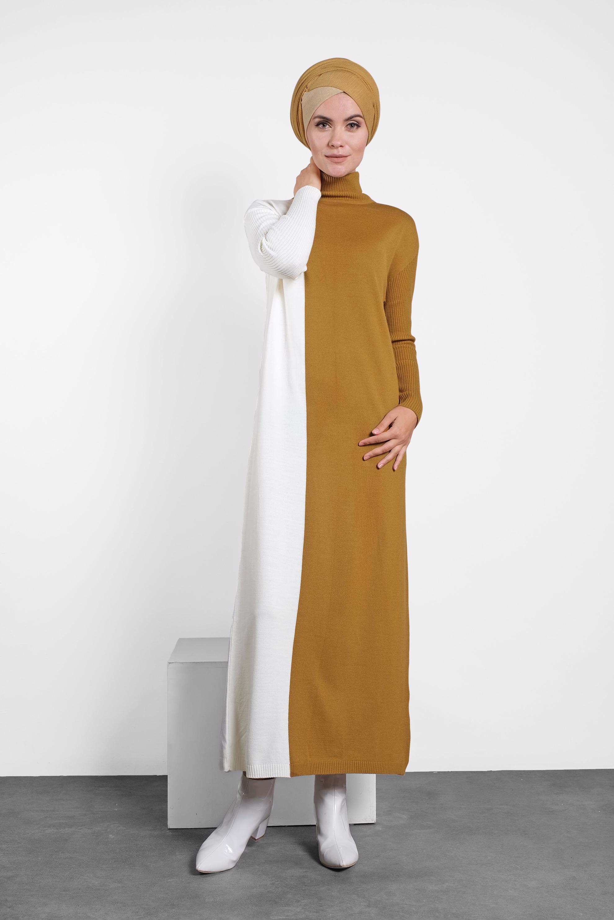 Hijab clothing YELLOW MOCK-NECK KNIT DRESS 40041 