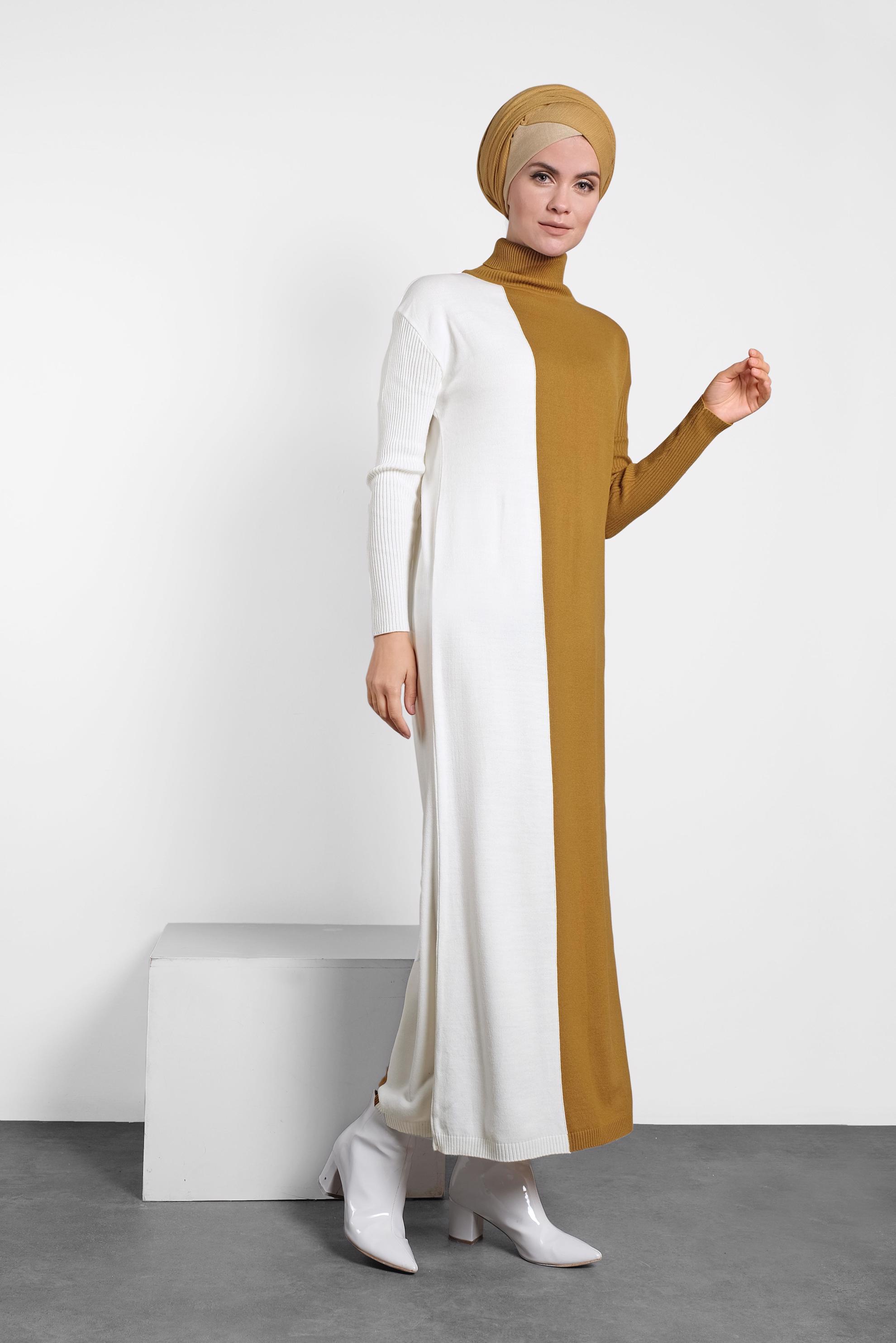 Hijab clothing YELLOW MOCK-NECK KNIT DRESS 40041 