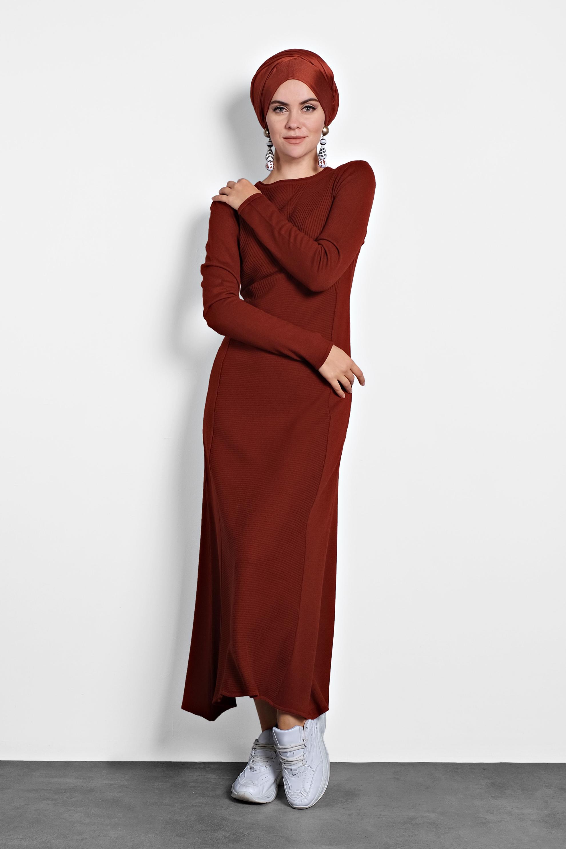 Hijab clothing ORANGE RIBBED KNIT DRESS 40047 