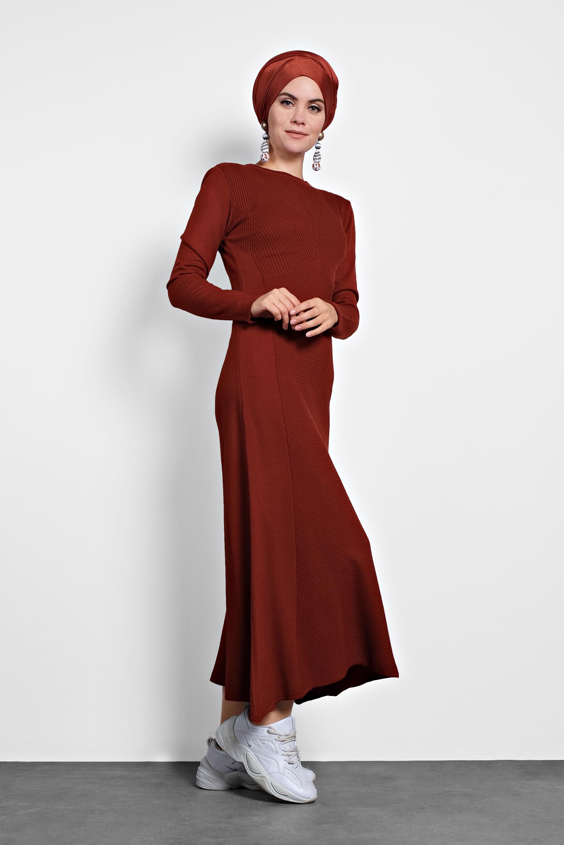 Hijab clothing ORANGE RIBBED KNIT DRESS 40047 