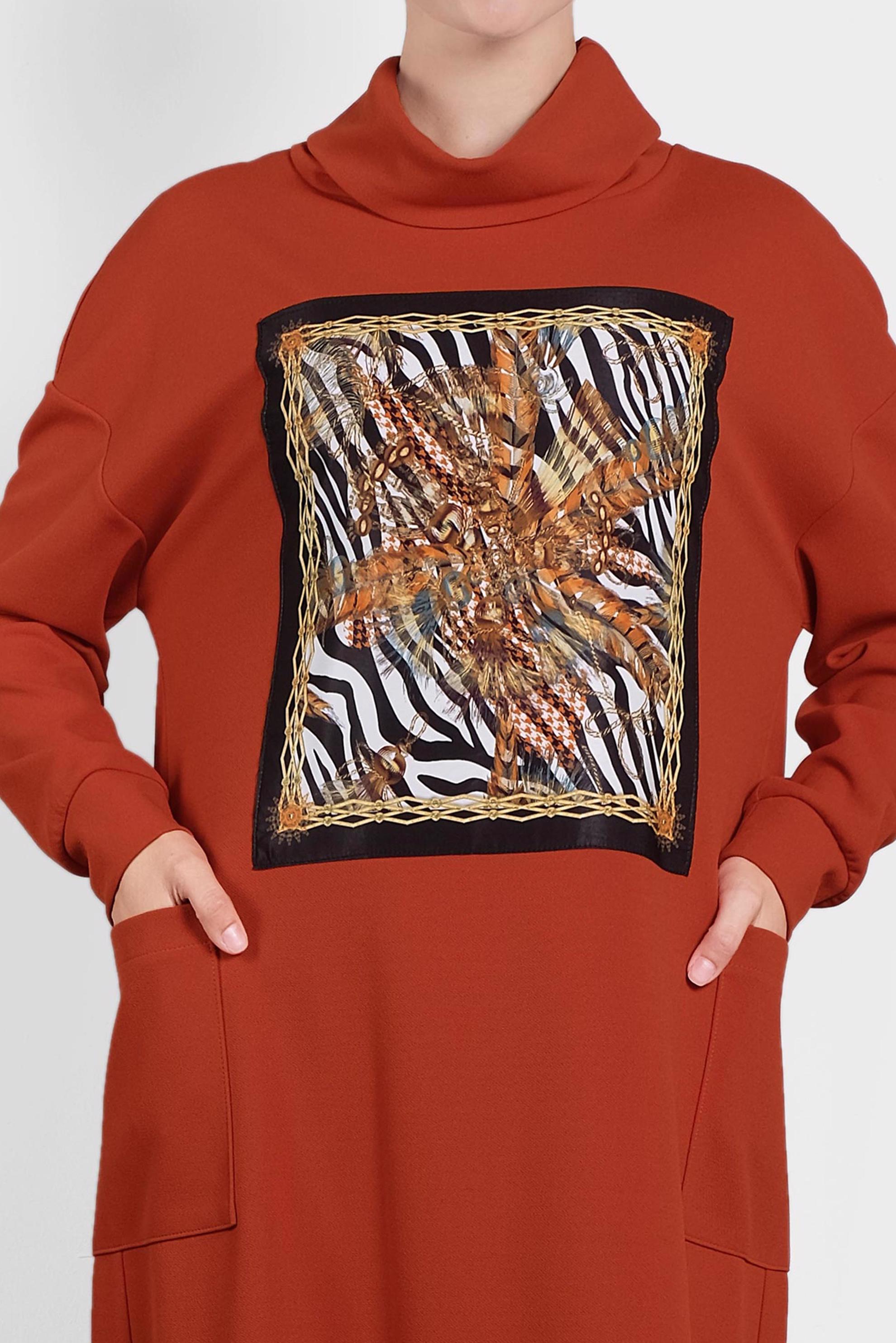 Tesettür giyim TURUNCU GENİŞ KESİM ŞAL YAKA ELBİSE 40110