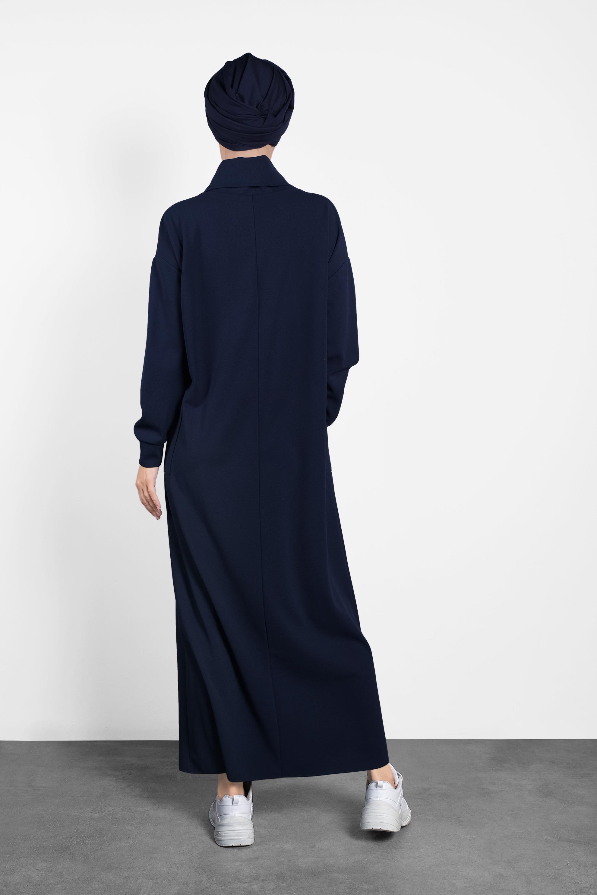 Tesettür giyim LACİVERT GENİŞ KESİM ŞAL YAKA ELBİSE 40110