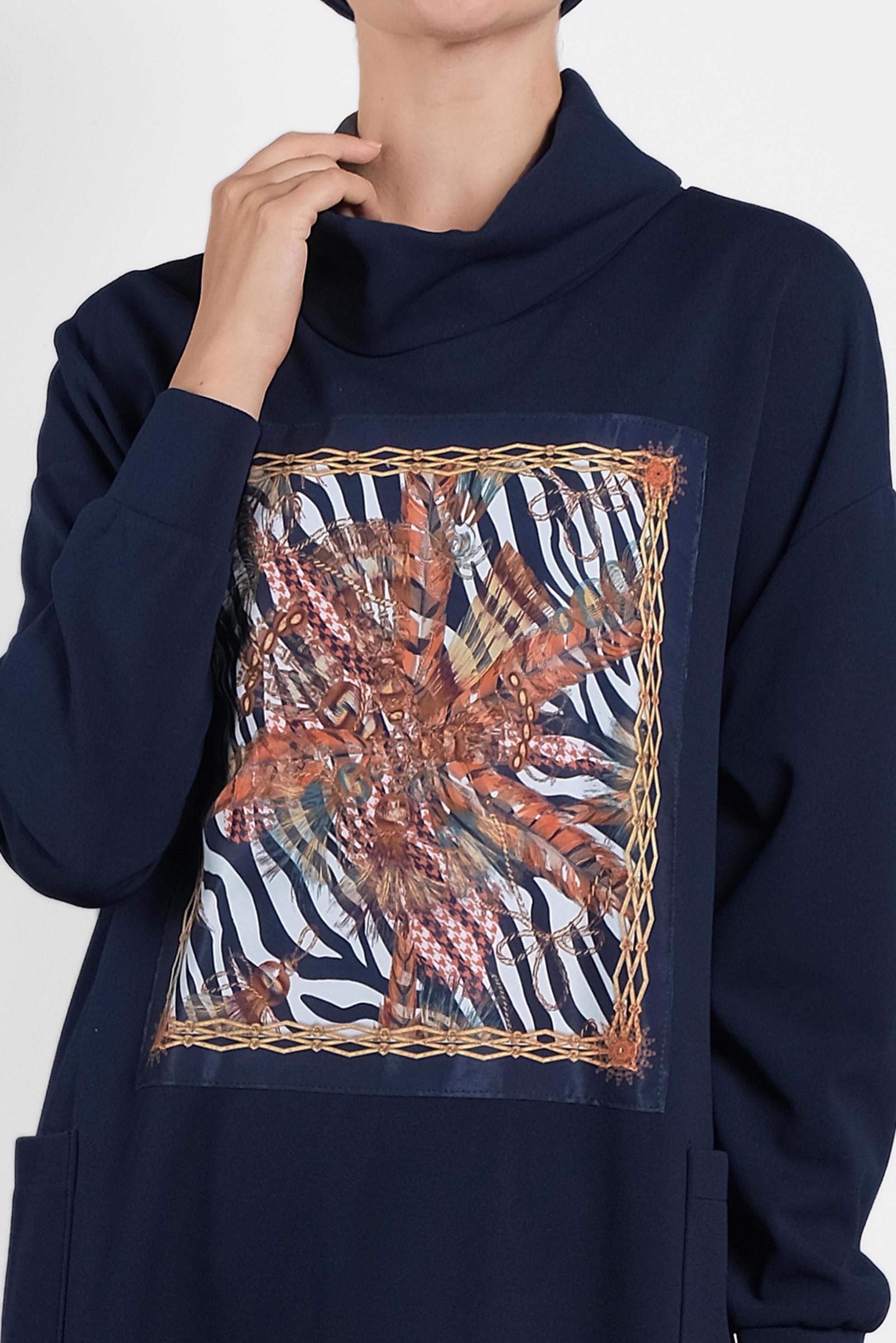 Tesettür giyim LACİVERT GENİŞ KESİM ŞAL YAKA ELBİSE 40110