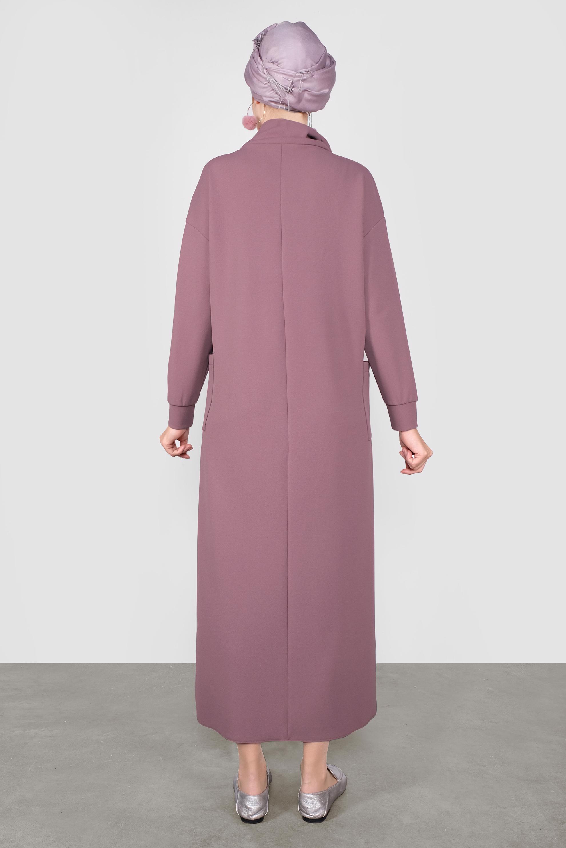 Tesettür giyim PEMBE GENİŞ KESİM ŞAL YAKA ELBİSE 40110