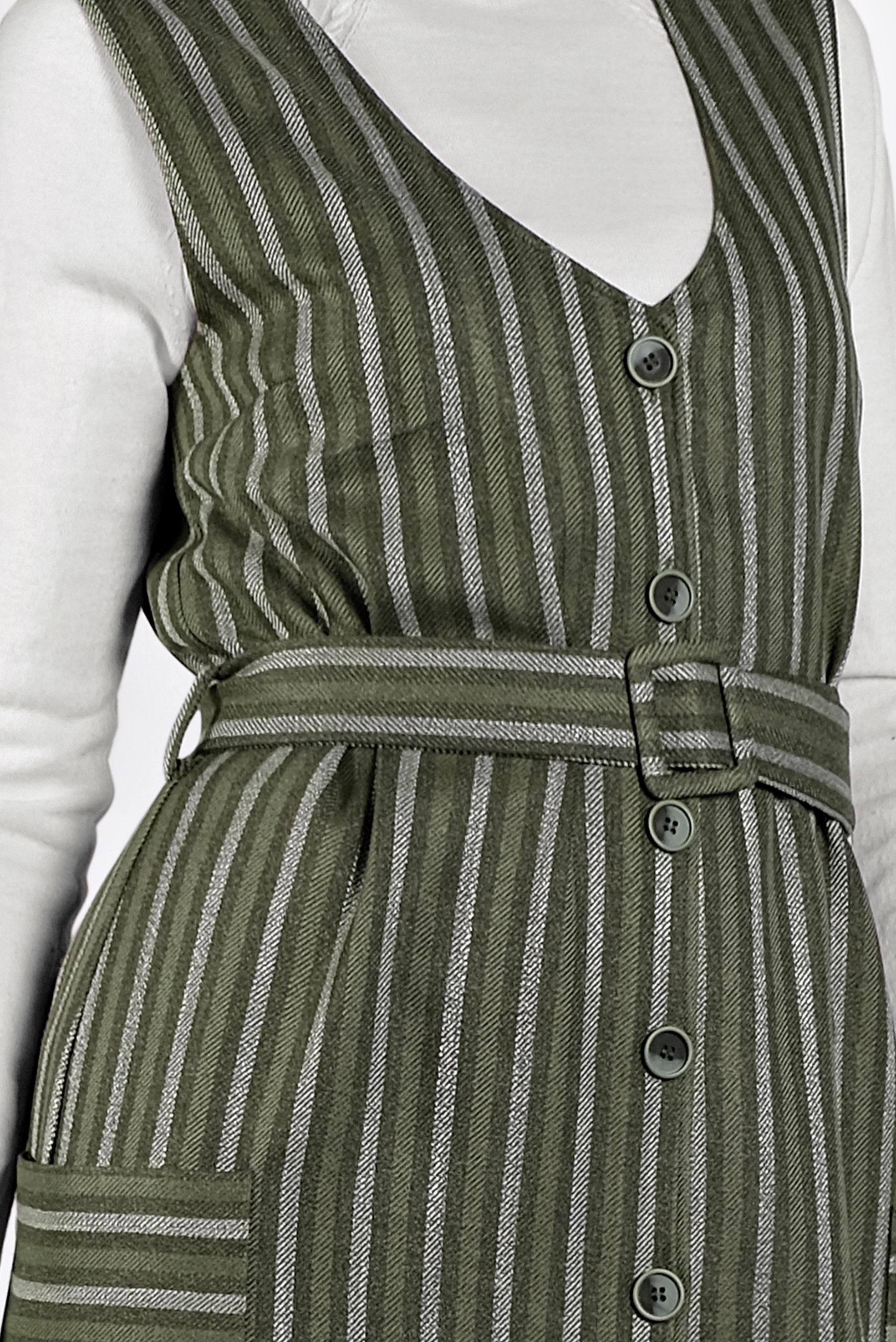 Tesettür giyim HAKİ ÇİZGİLİ DÜĞMELİ ELBİSE 40127